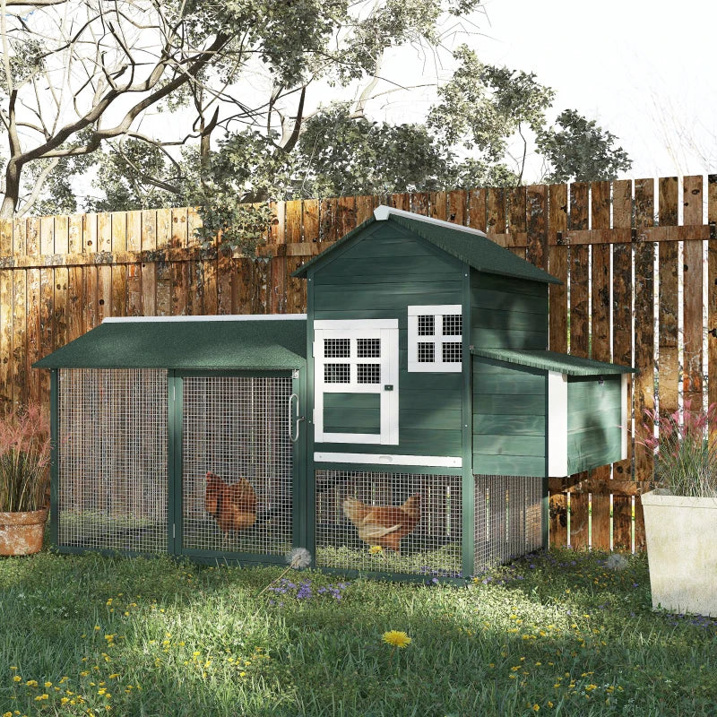 84" Chicken Coop Wooden Hen House Rabbit Hutch Poultry Cage Pen Outdoor Backyard with Nesting Box and Run, Green