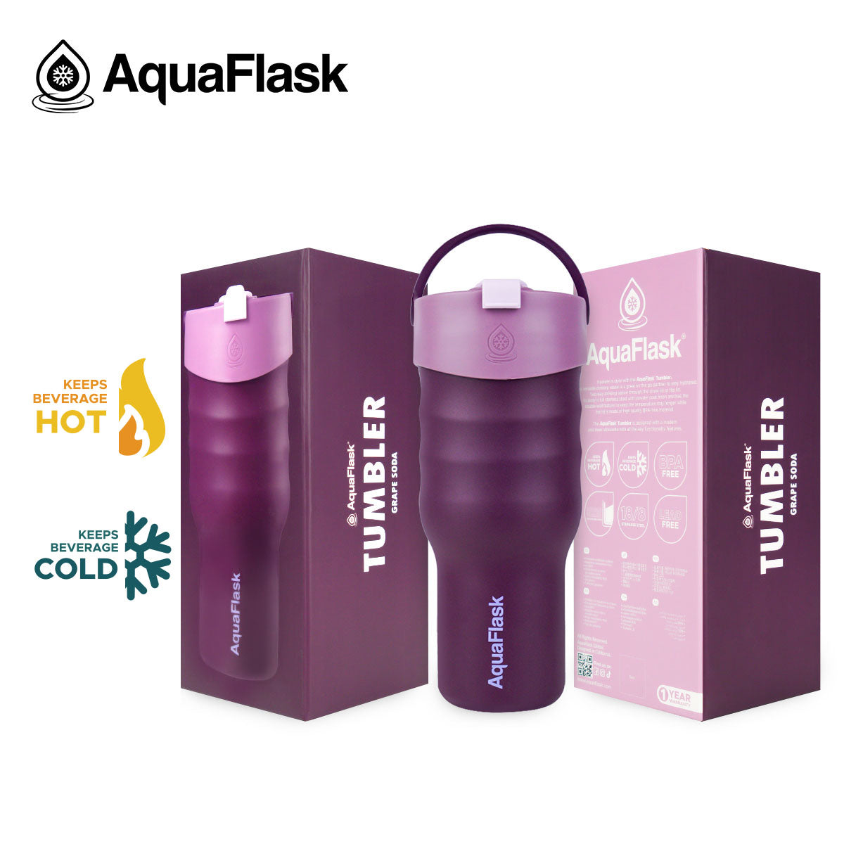 Aqua Flask Tumbler – Vacuum Insulated Stainless Steel Travel Cup 887ml (30 oz)