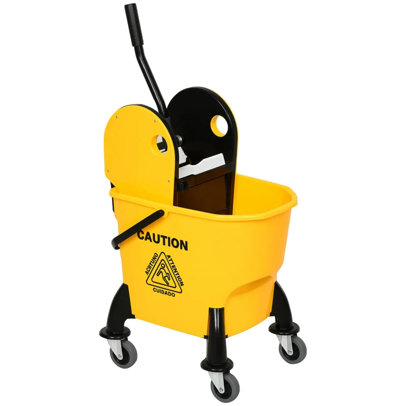 6.9 Gal/26L Mop Bucket, Mop Bucket with Wringer, Wheels and Handle, Yellow