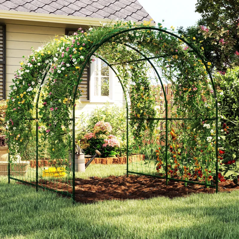 Garden Arch Trellis for Climbing Plants Outdoor, 7.1FT Tall Cucumber Trellis with Climbing Net for Backyard, Lawn