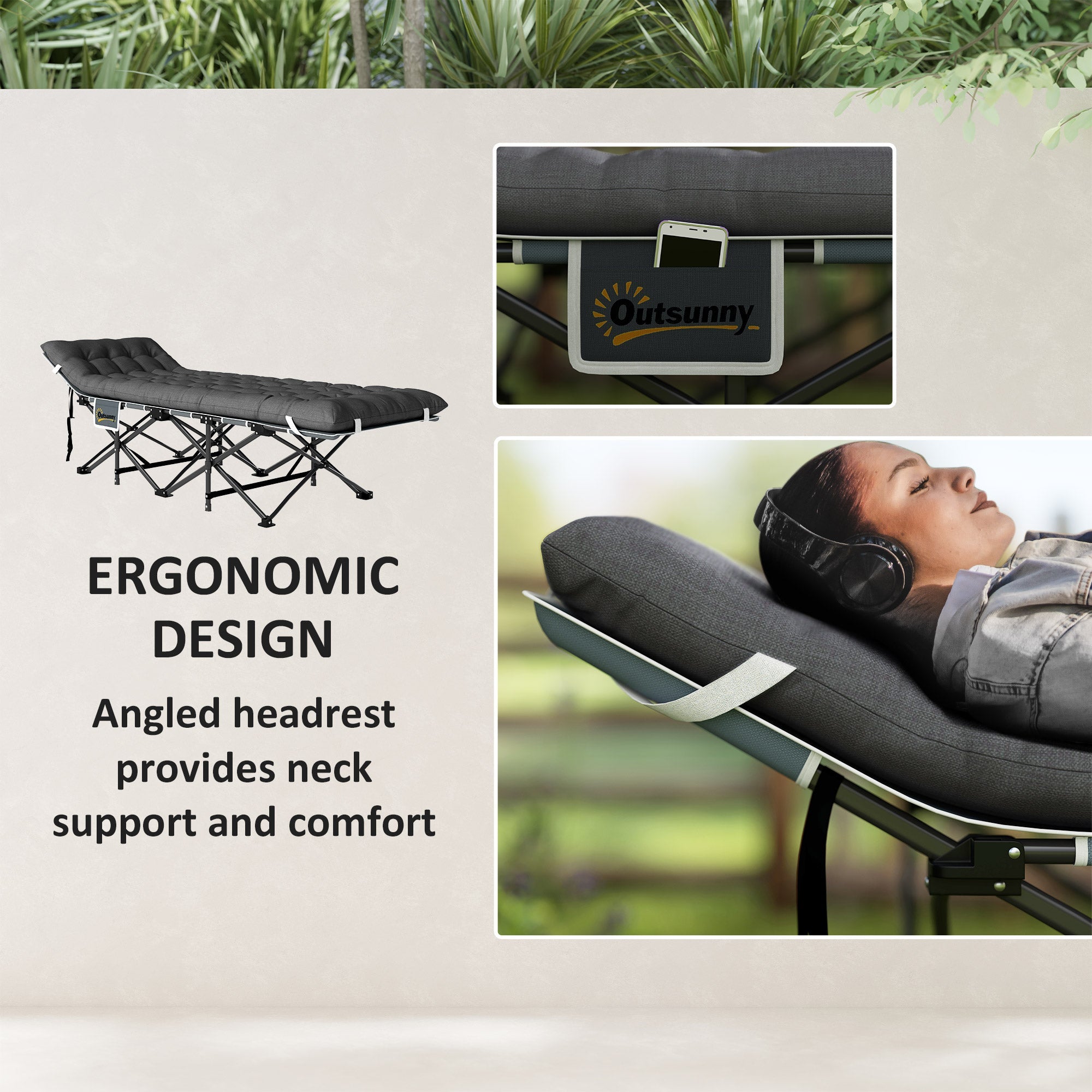 Outsunny 26.8" Wide Folding Bed, Camping Cot for Adults with Mattress, Carry Bag, Max Load 330 LBS, Dark Grey