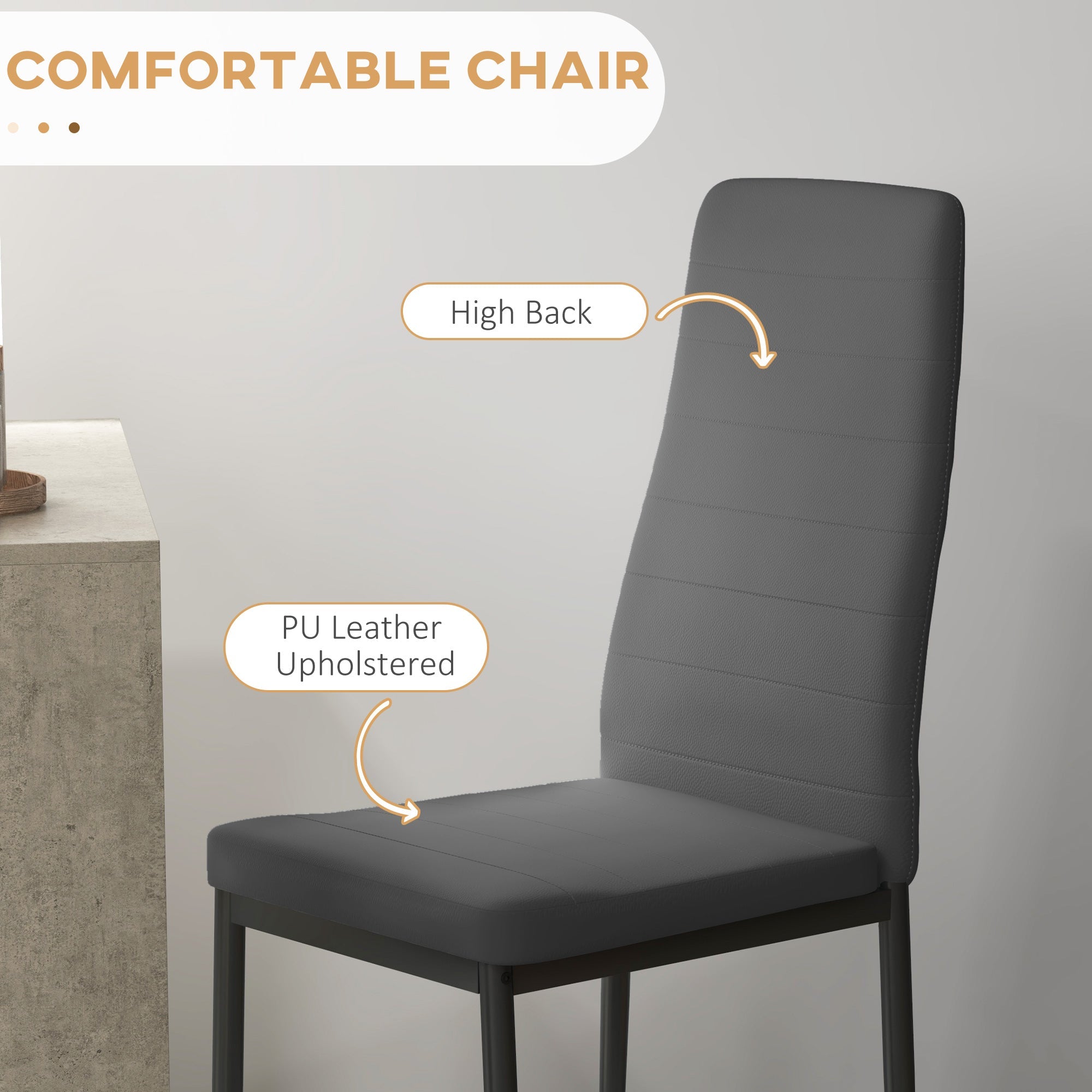 HOMCOM 2-Person Dining Set Square Faux Cement Table PU Leather Chairs Compact Kitchen Furniture for Small Spaces