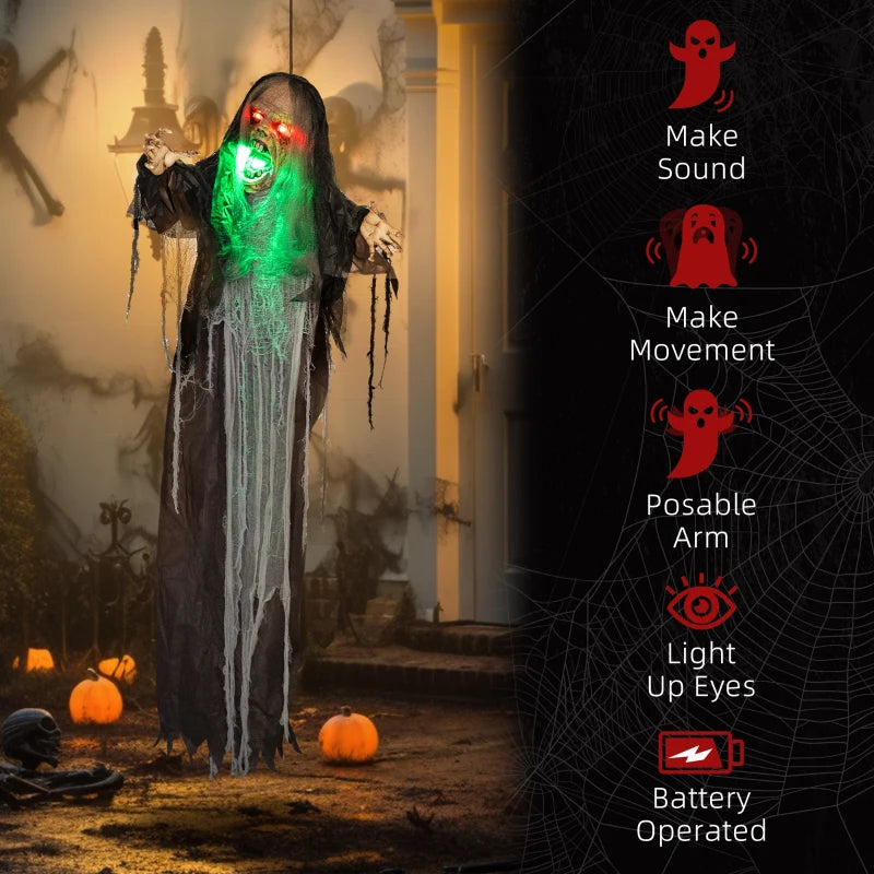 HOMCOM 6.4' Life-Size Winged Grim Reaper – Animated Halloween Decoration, Light-Up Eyes
