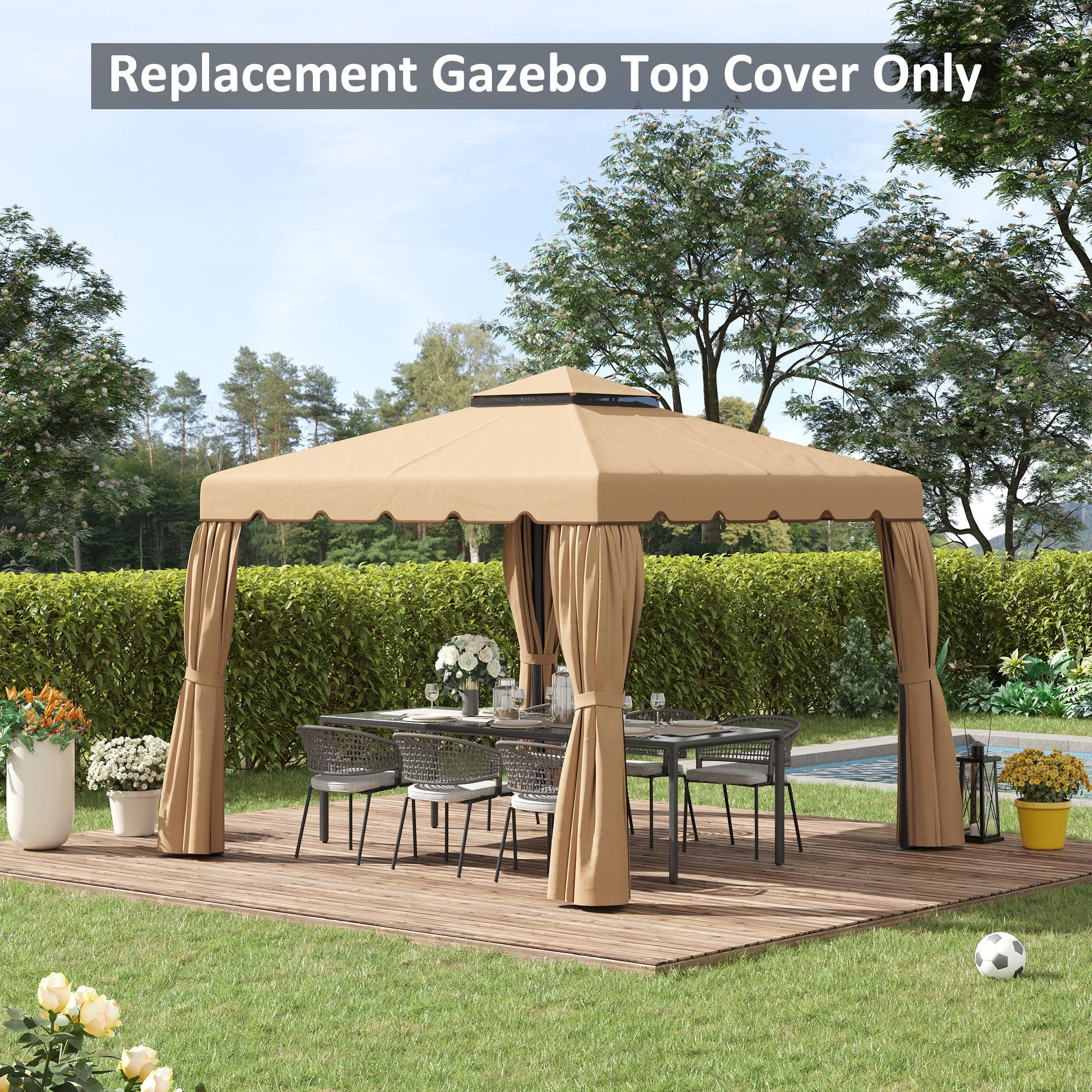Outsunny Replacement Gazebo Top 9.8x9.8, Double Vented Roof Canopy Cover for Patio Garden, Khaki - Upgrade Your Outdoor Space