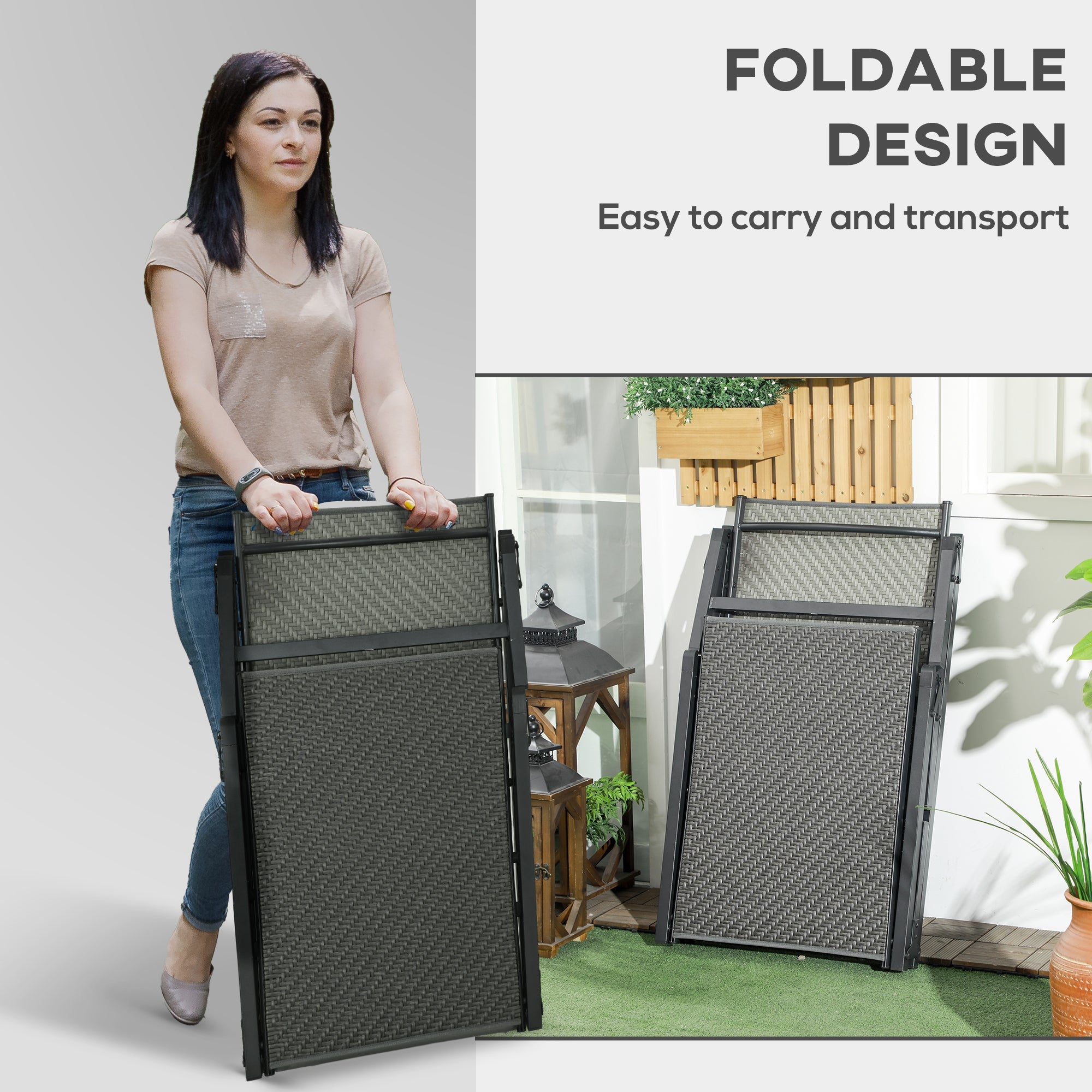 Outsunny Foldable Patio Recliner Chair with Cushion, 5-Level Adjustable Backrest, Compact Outdoor Lounger, Grey