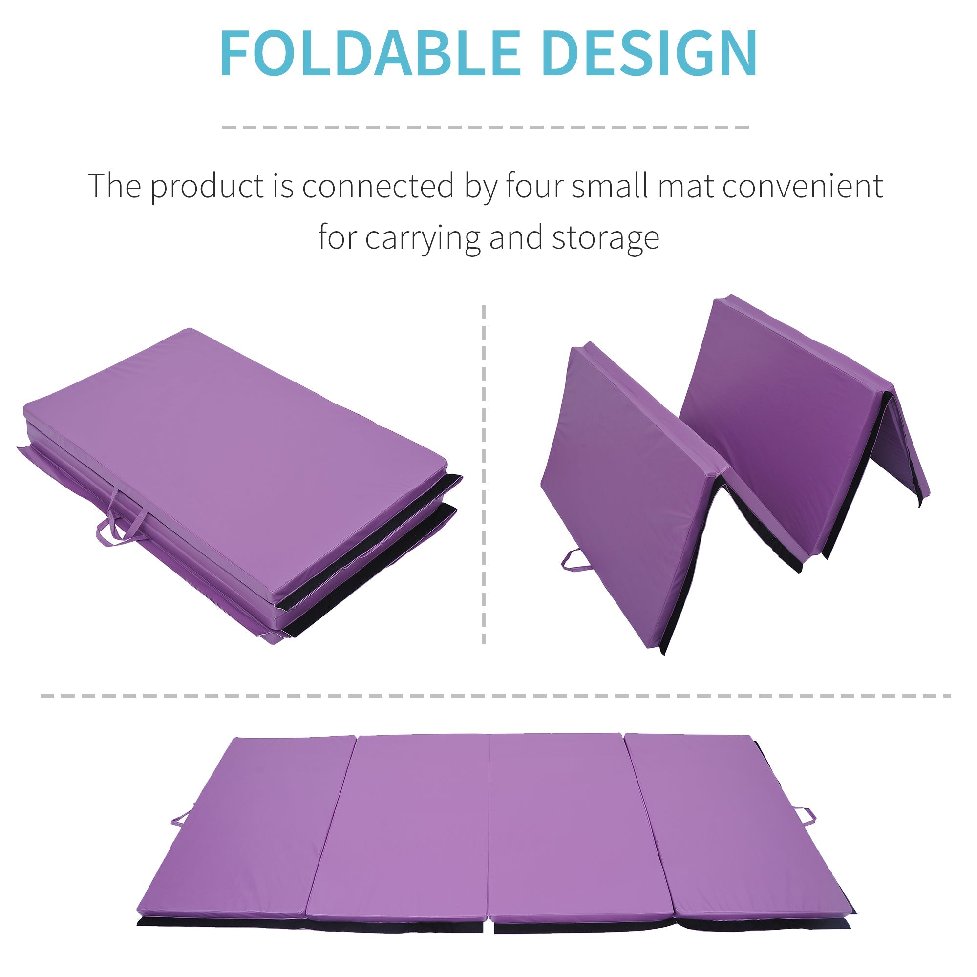 Soozier Folding Gymnastics Mat 4'x10' Exercise Tumbling Pad with Handles for Yoga MMA Martial Arts Stretching Purple