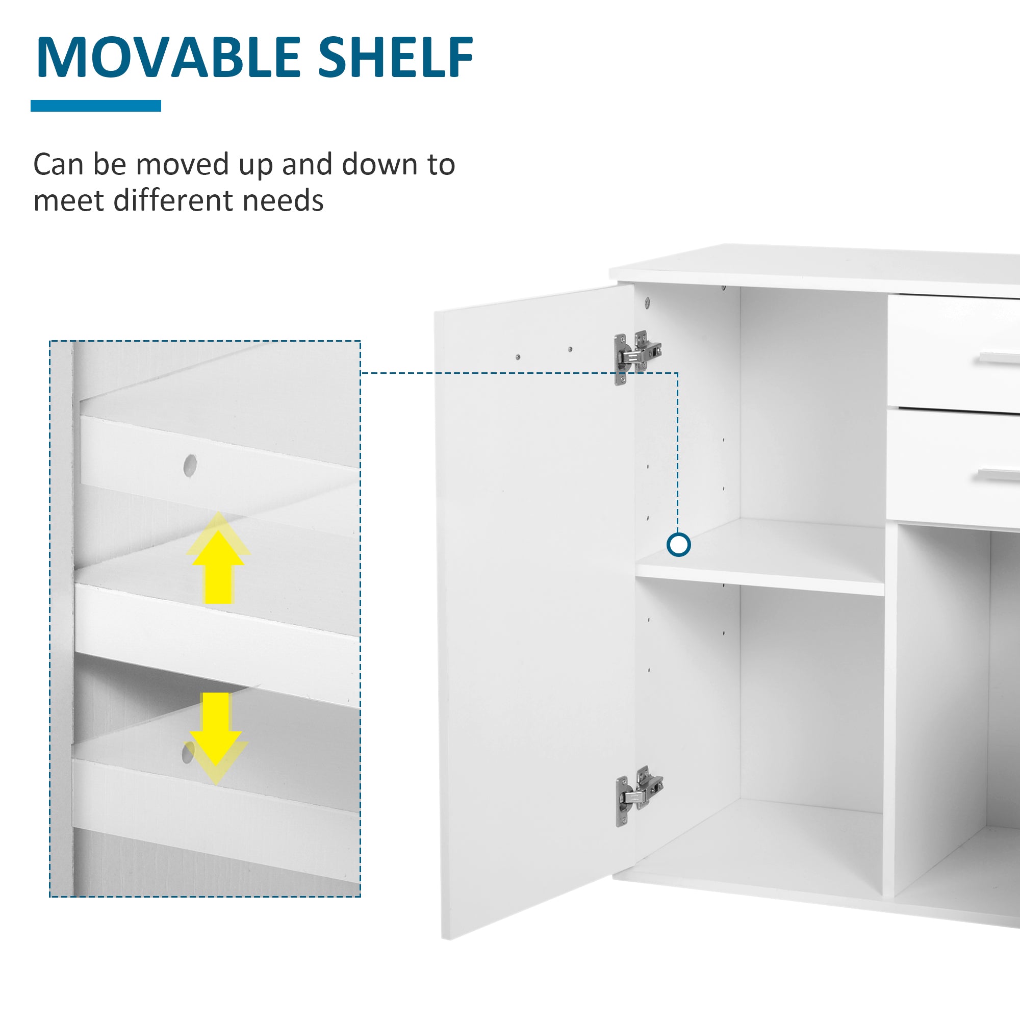 HOMCOM Storage Cabinet Console Sideboard Table Organizer with Drawers, Living Room Entryway Kitchen, White Simplicity