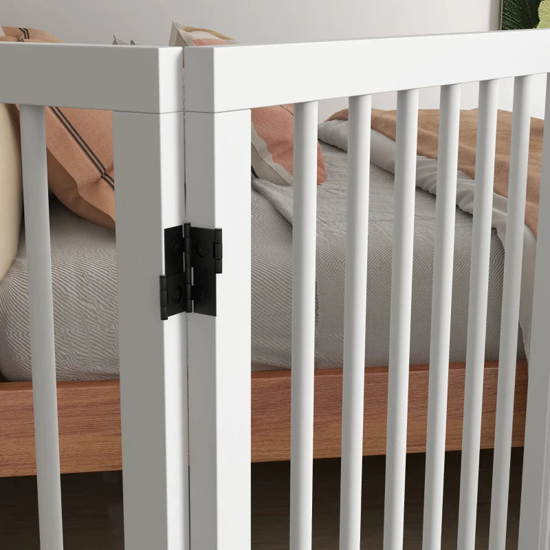 Free Standing Pet Gate, Foldable Dog Gates with 2 Support Feet, 4 Panels for Doorway Stairs, White