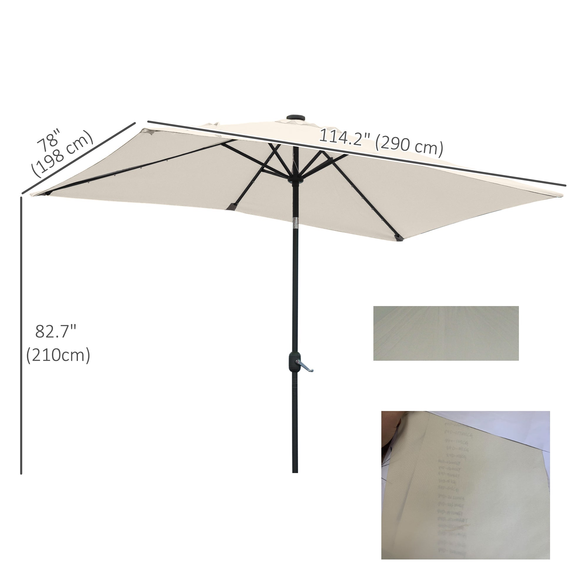 Outsunny 6'x10' Solar LED Patio Umbrella: Rectangular Outdoor Table Umbrella with Tilt Crank, Beige