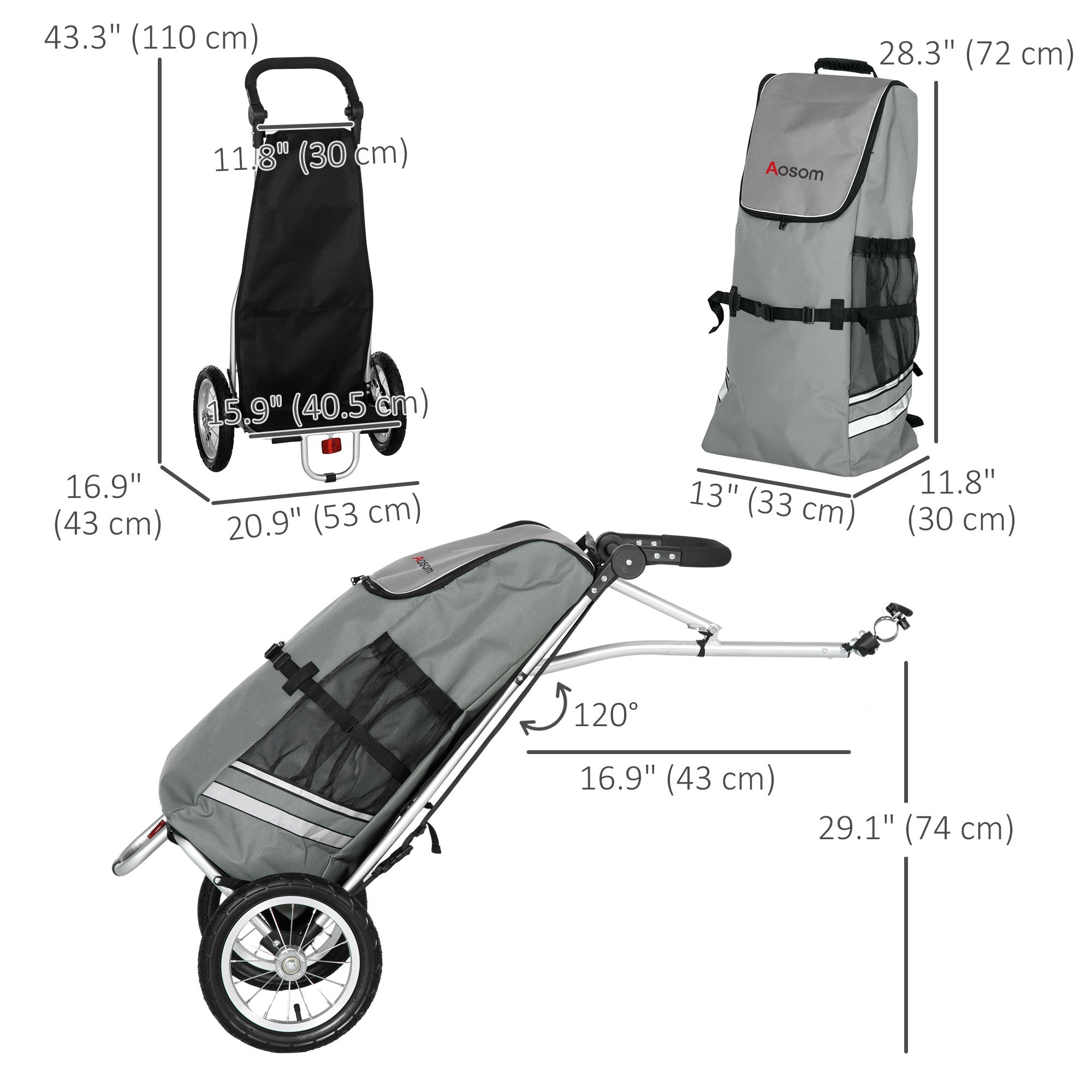 Soozier Bike Trailer, Bicycle Cargo Trailer with 12" Wheels, Reflective Strips, Outdoor Wagon Carrier with Aluminum Frame