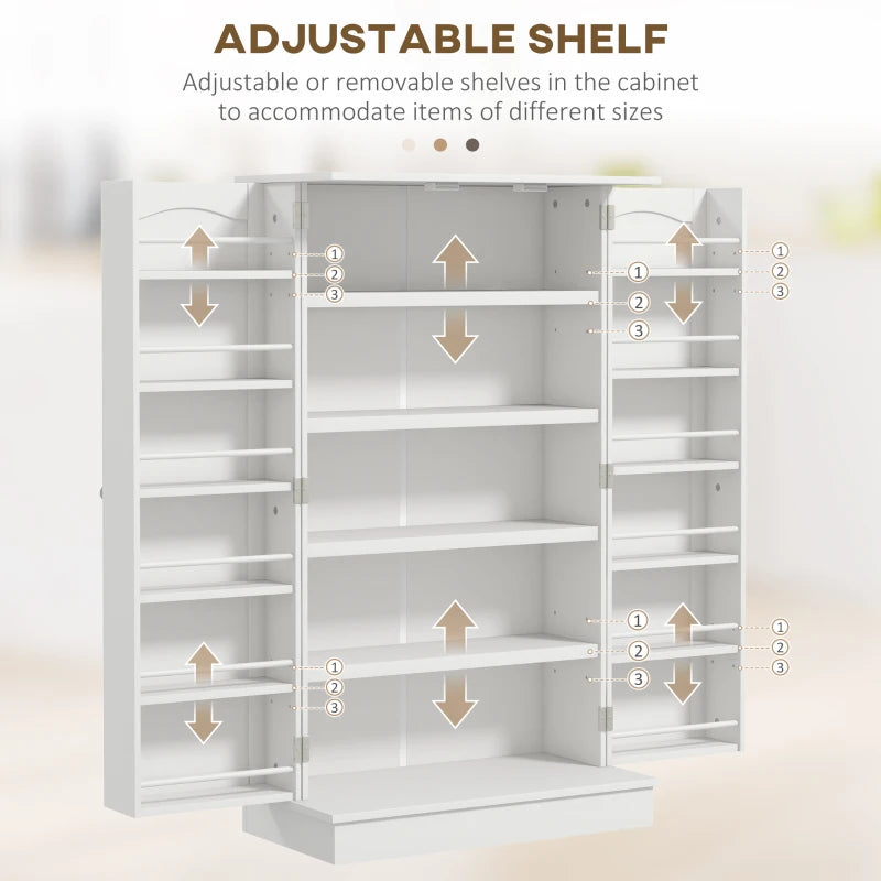 Freestanding Pantry Cabinet 41 Inch Kitchen Pantry with Spice Racks and Adjustable Shelves for Home Use, White