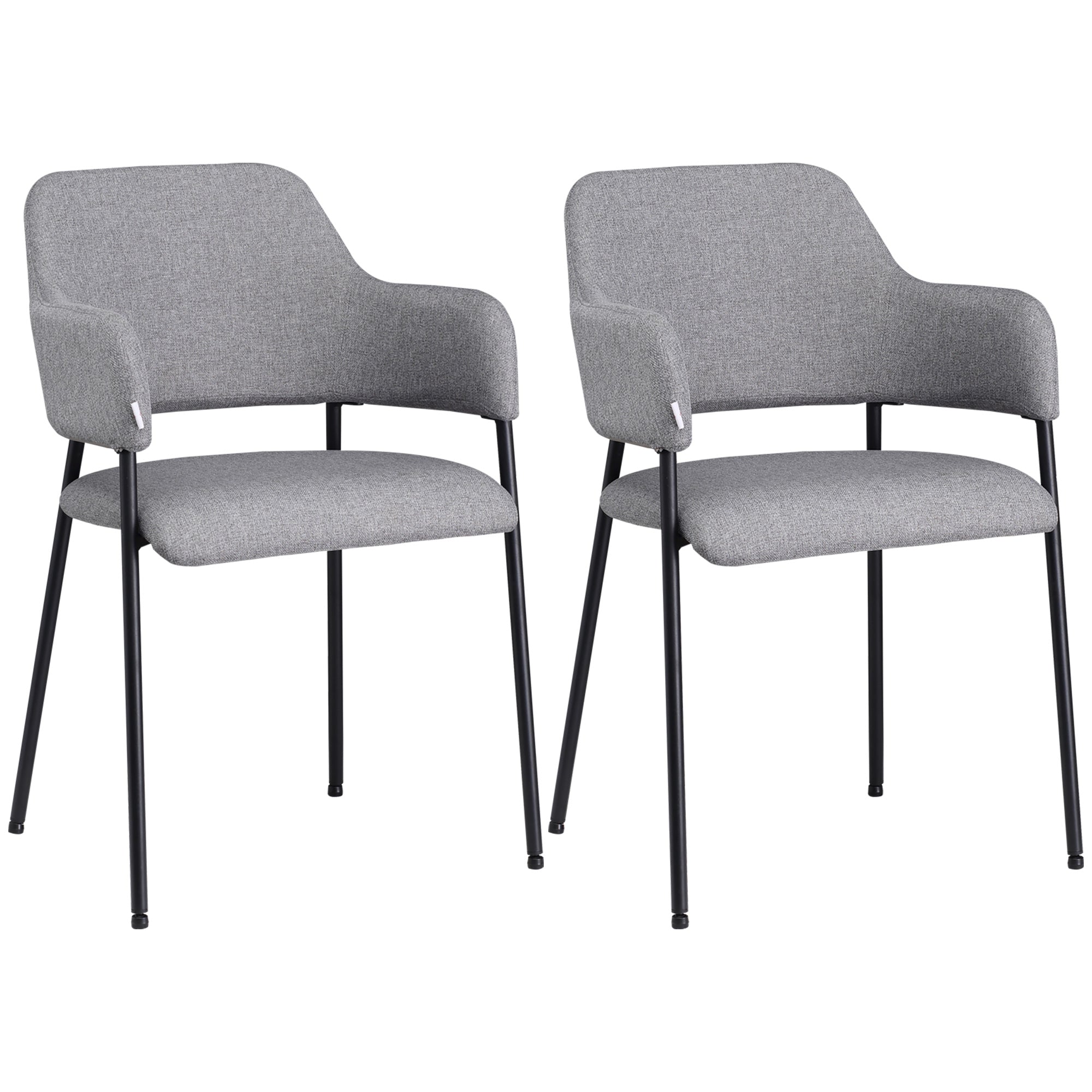 HOMCOM Modern Dining Chairs Set of 2 Linen Touch Fabric Accent Chairs with Armrests Steel Legs for Kitchen Stylish Comfortable Seating