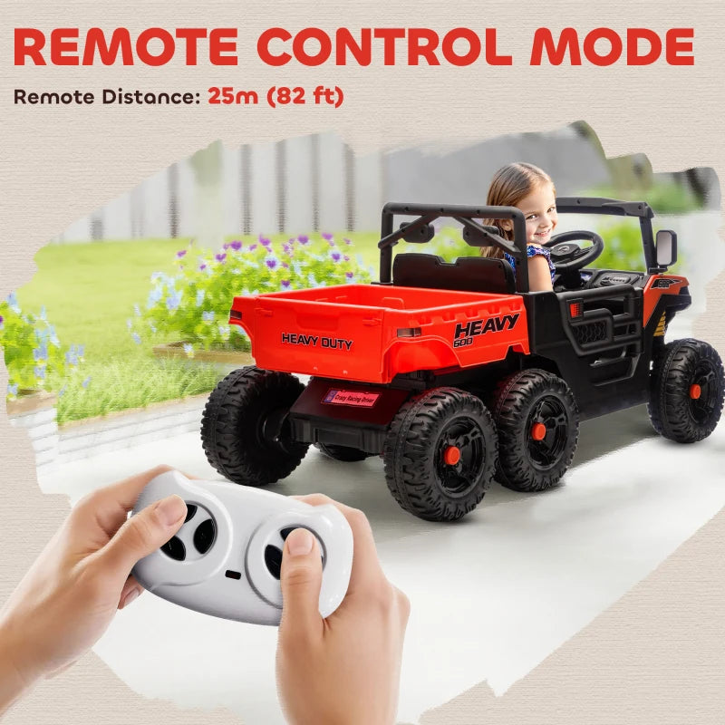Qaba 24V 4WD Kids Ride On Truck with 6 Wheels Electric Ride On Car with Remote, Dump Bed for 3-8 Years, Red