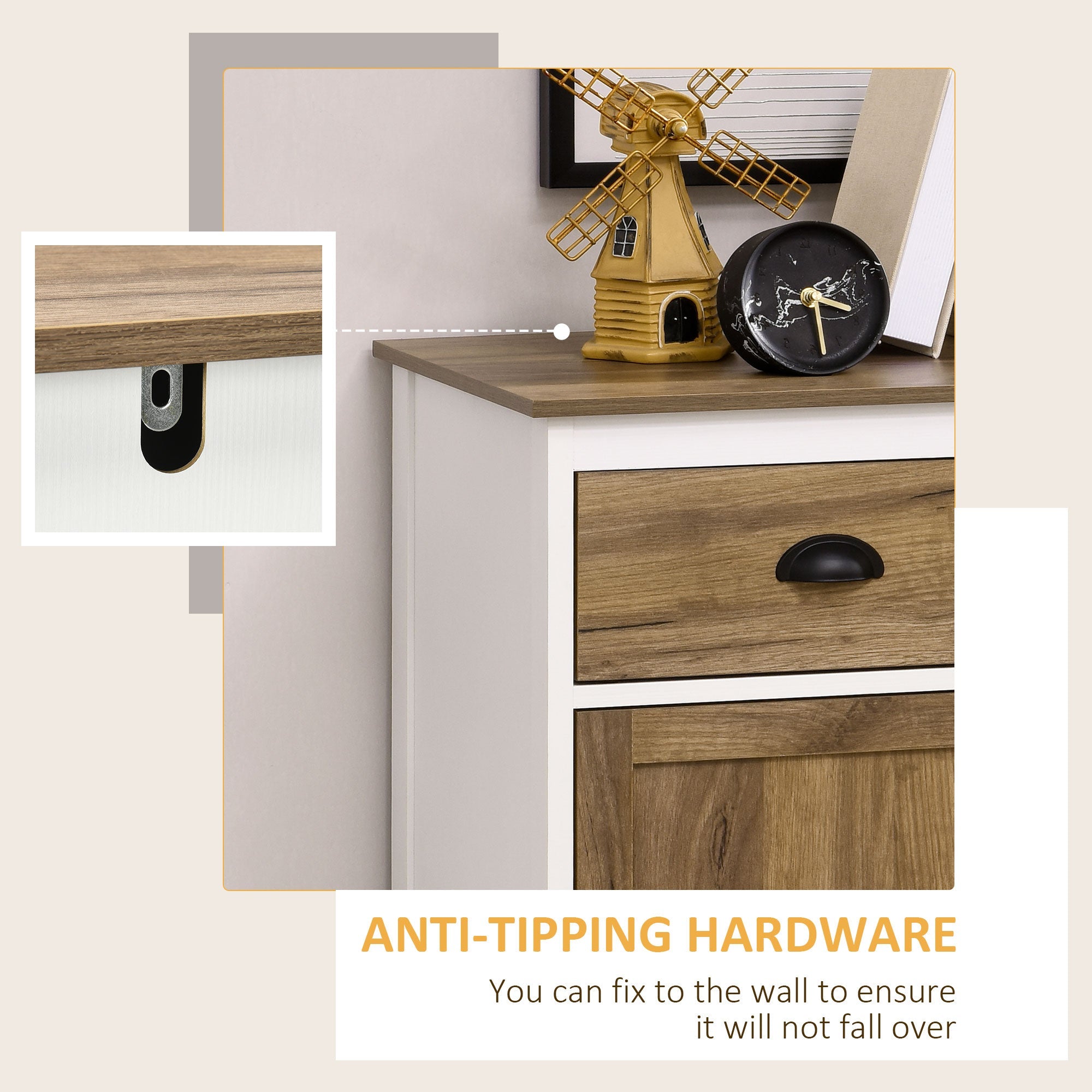 HOMCOM Distressed Wood Farmhouse Sideboard: Storage Cupboard with Drawer & 2 Doors for Rustic Kitchen & Living Room Decor