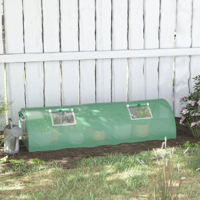 Portable Mini Greenhouse, Tunnel Growing Tent with 5 Mesh Windows and Steel Frame, 7' x 3' x 2', Green