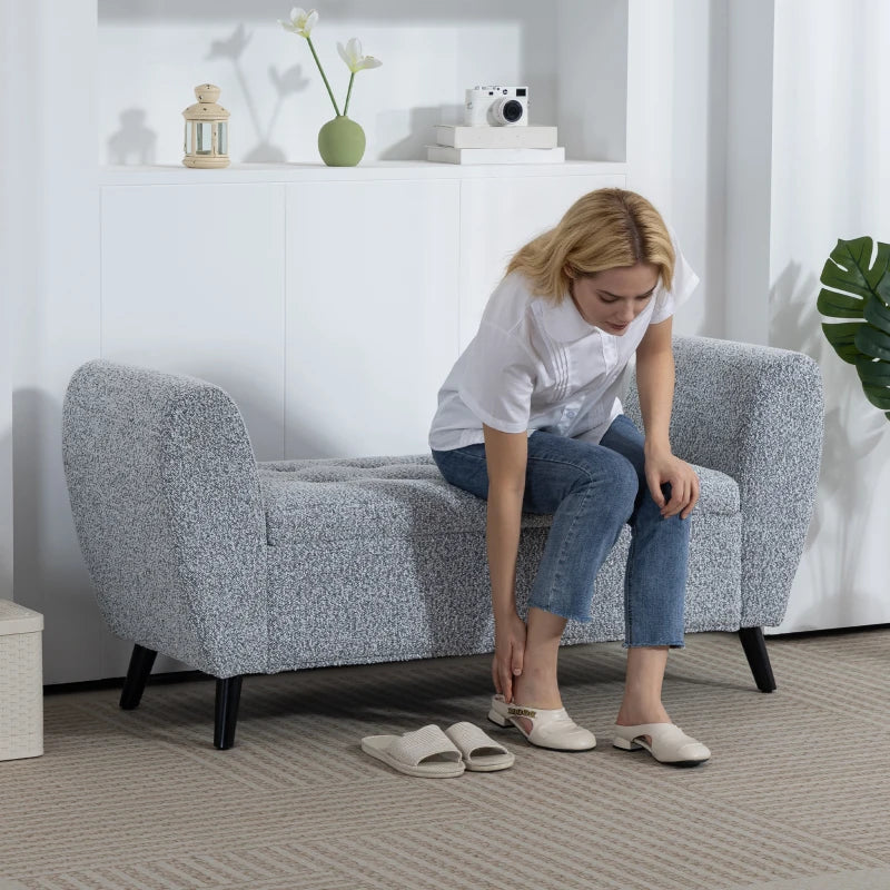 Upholstered Storage Bench with Arms, Modern Ottoman Bench for Bedroom, Entryway, and Living Room, Grey