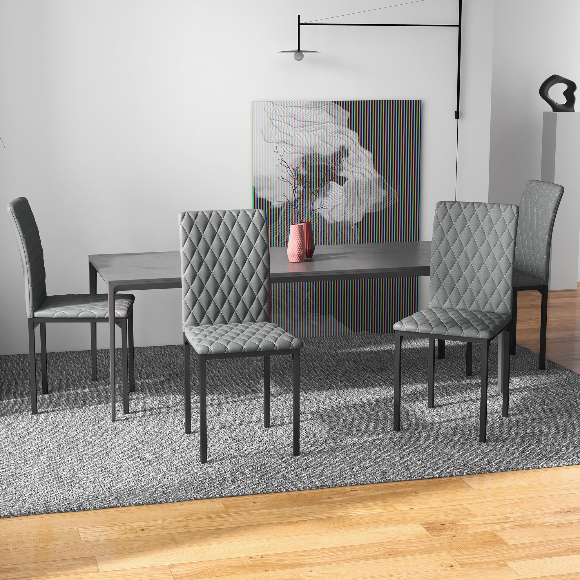 HOMCOM Set of 4 Modern Tufted High Back Dining Chairs Upholstered Seats Steel Legs for Living Room Kitchen Dining Area