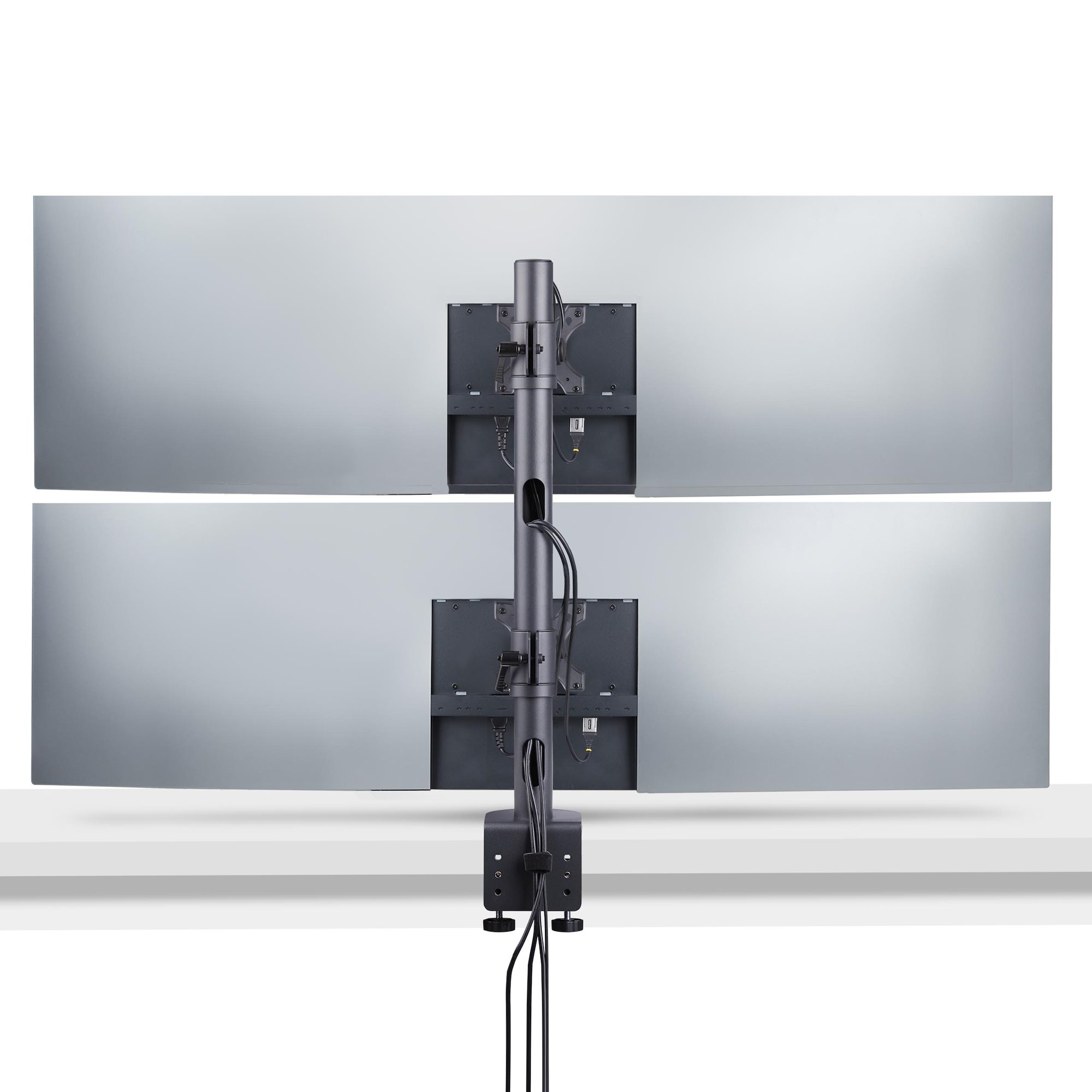 Desk Mount For 2x Vertically Stacked Monitors, Dual 49", Total 70lb (32kg), C-Clamp, Quick-Release VESA System, Widescreen 16:9/Ultrawide 32:9, TAA
