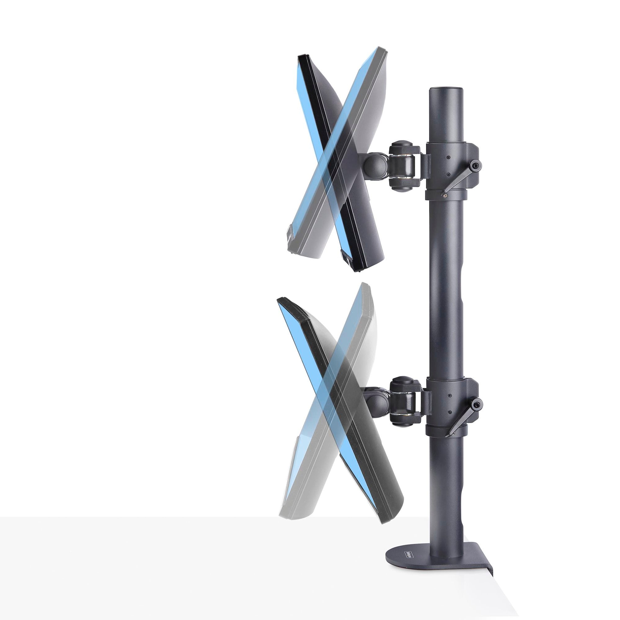 Desk Mount For 2x Vertically Stacked Monitors, Dual 49", Total 70lb (32kg), C-Clamp, Quick-Release VESA System, Widescreen 16:9/Ultrawide 32:9, TAA