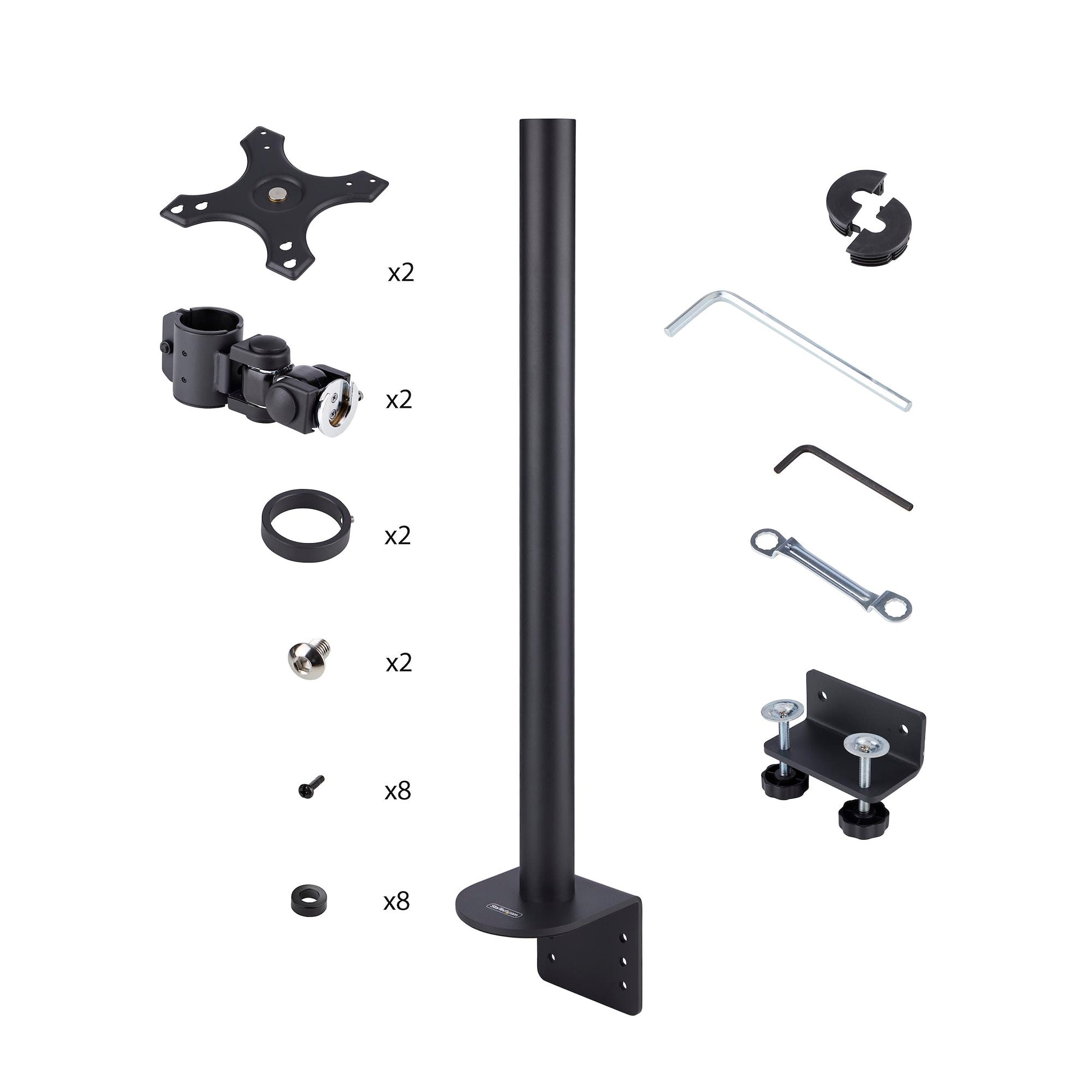 Desk Mount For 2x Vertically Stacked Monitors, Dual 49", Total 70lb (32kg), C-Clamp, Quick-Release VESA System, Widescreen 16:9/Ultrawide 32:9, TAA