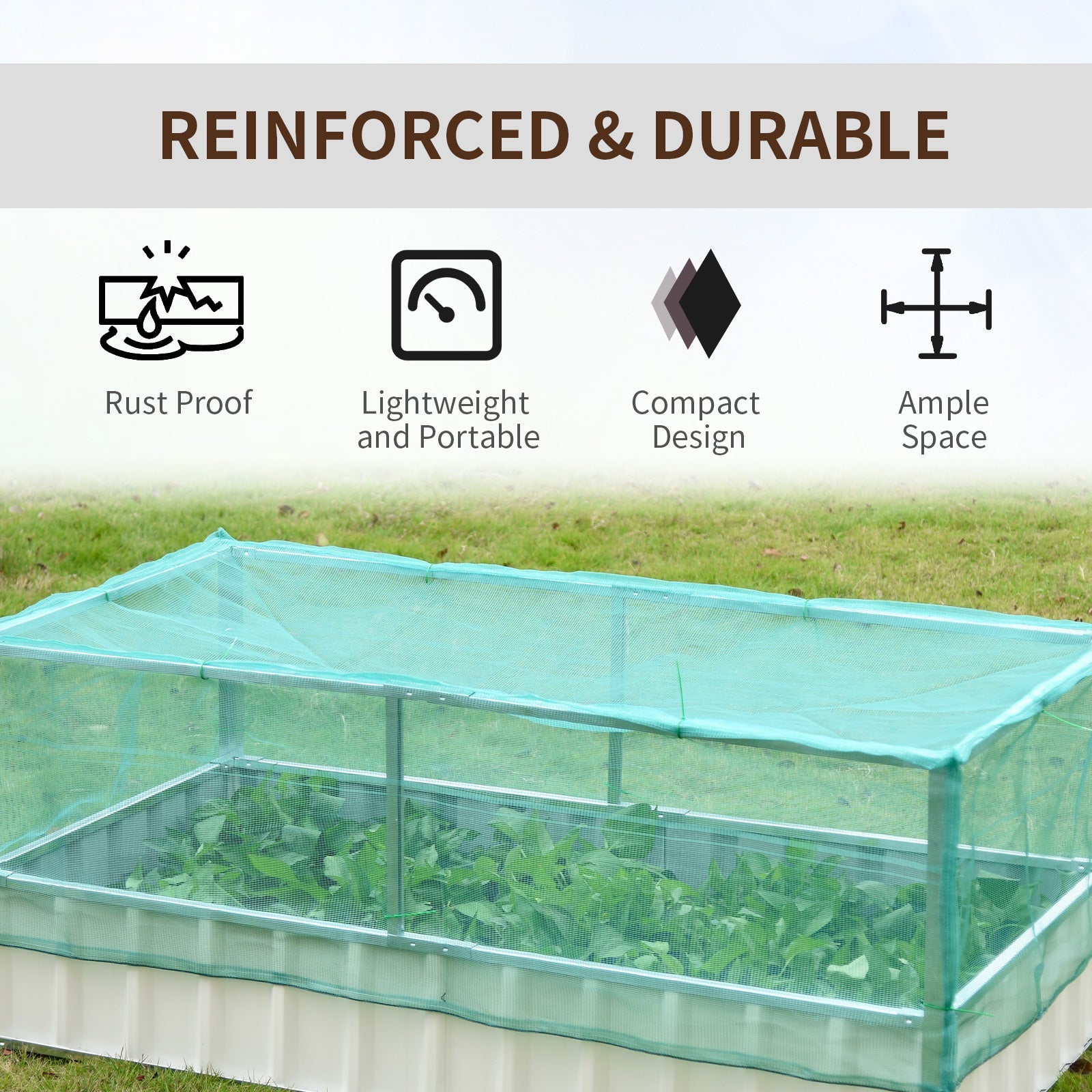 Outsunny Raised Garden Bed, Steel Planter Box Outdoor with Cover, Gloves for Growing Vegetables, Flowers, Herbs, Green