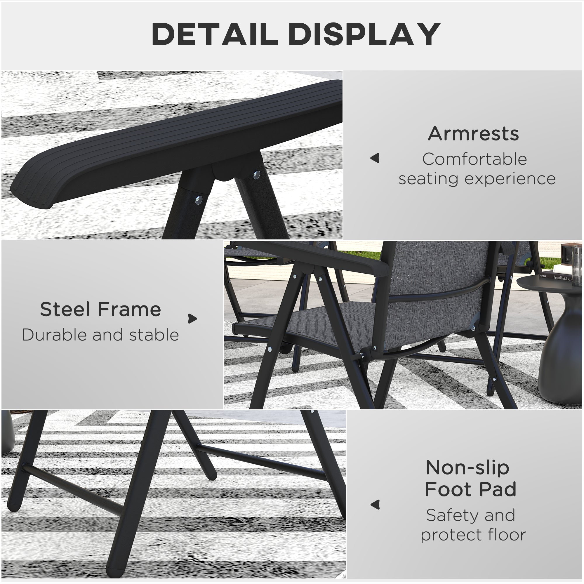 Outsunny 2PC Outdoor Wicker Folding Chairs Adjustable Backrest Patio Furniture Grey