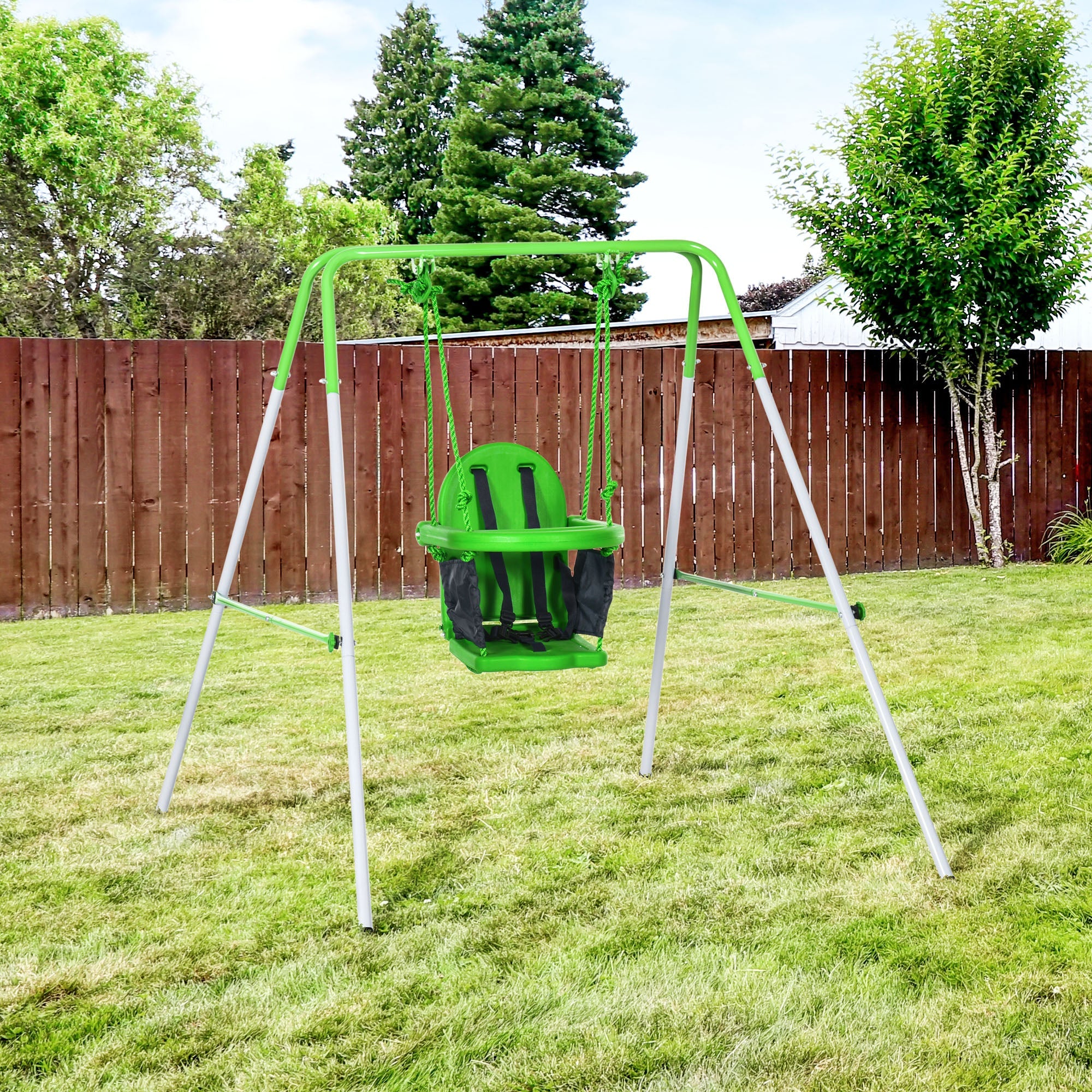 Outsunny Toddler Swing Set 2 in 1 with Safety Harness, Durable Design for Ages 3-36 Months