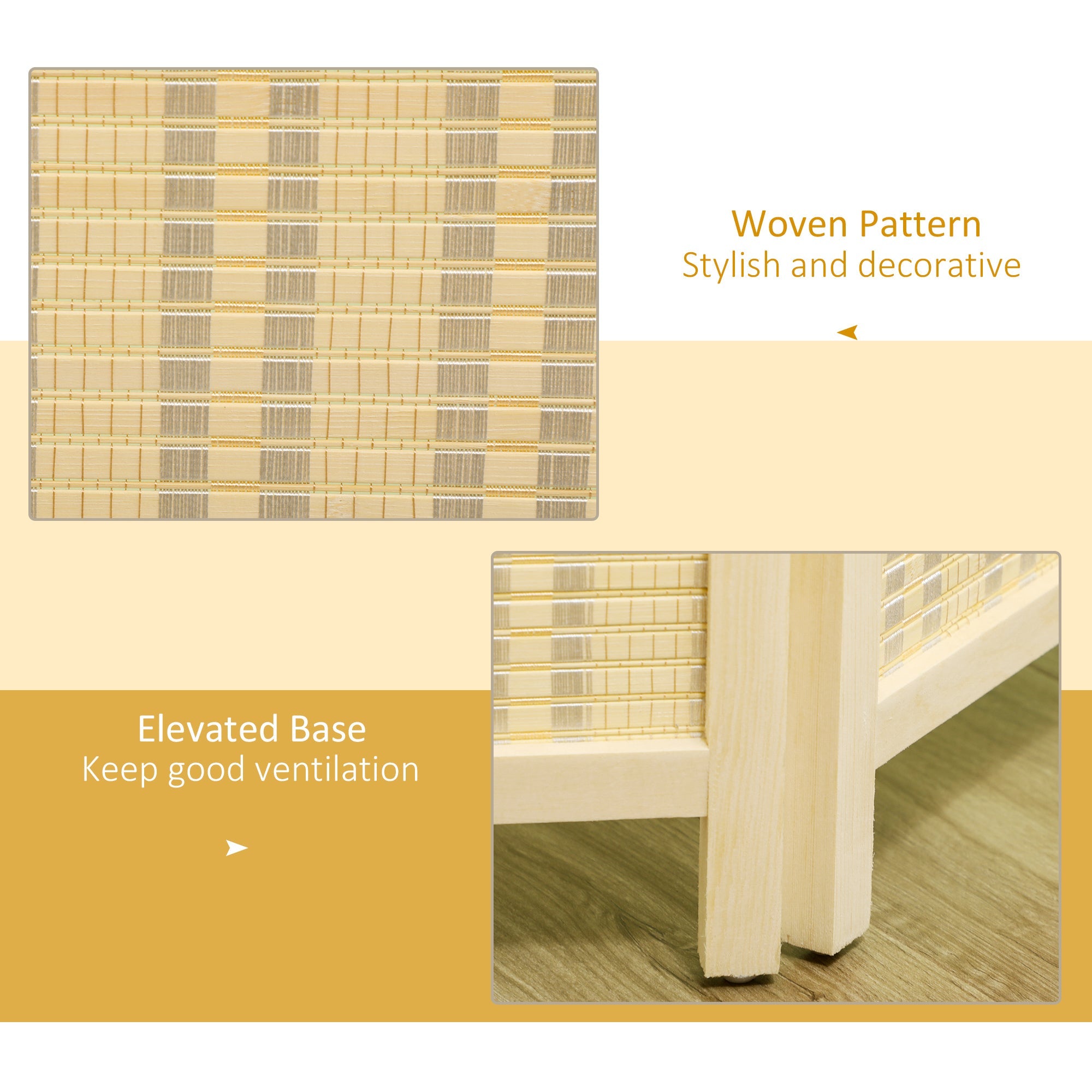 HOMCOM Woven Bamboo Room Divider: 4-Panel Folding Indoor Privacy Screens for Home Office, 71"x71"x0.6", Natural