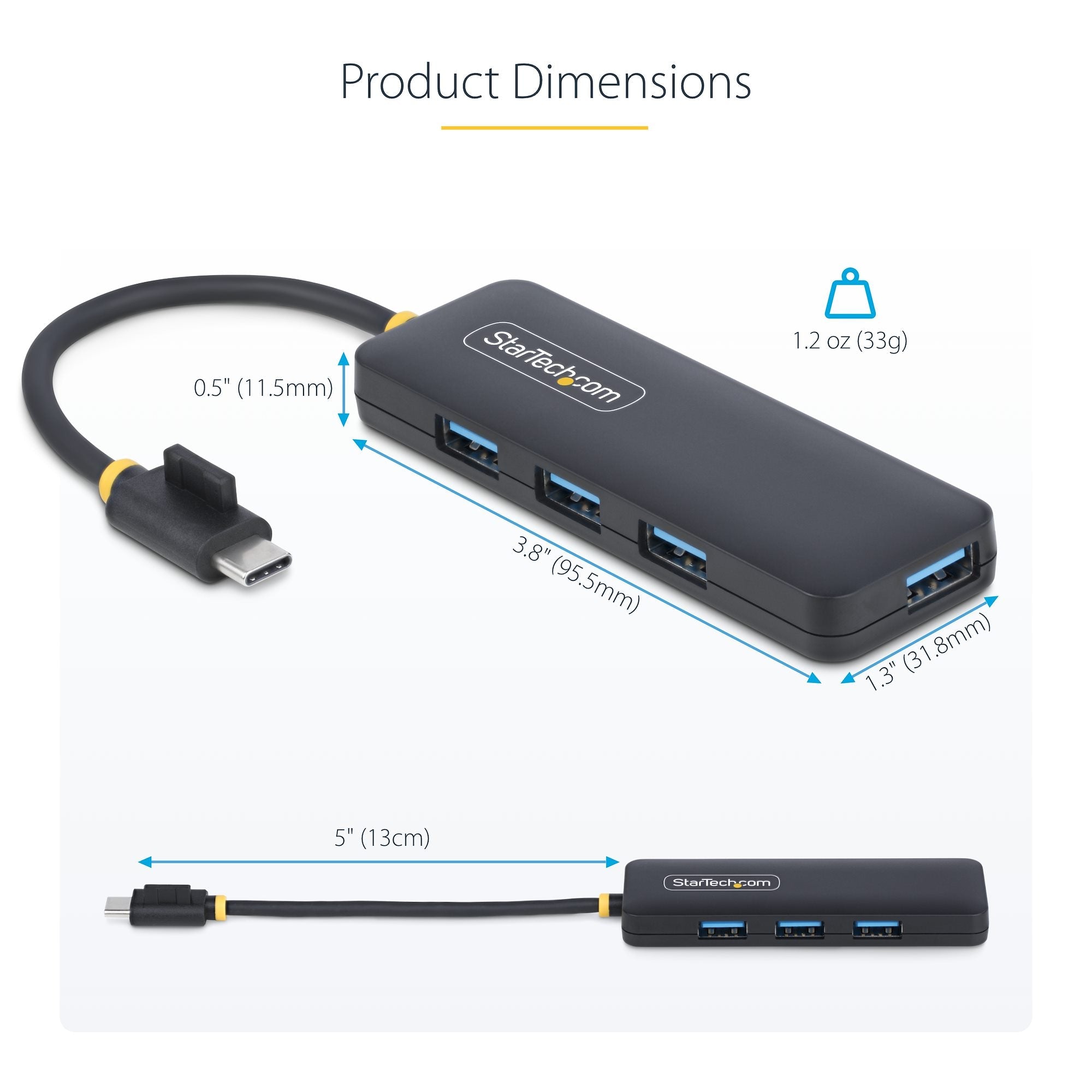 4-Port USB-C Hub, 5Gbps, USB-C to 4x USB-A, Bus Powered, Small Travel Mini Hub, Multi-Port USB 3.0 Splitter, Portable Hub, Overcurrent Protection