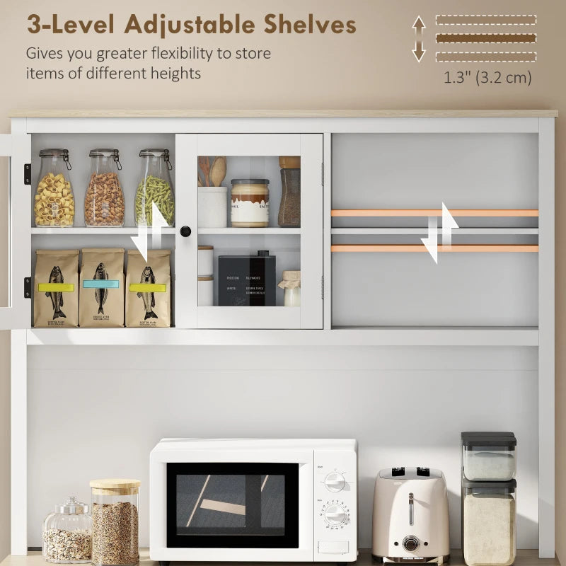 69" Kitchen Pantry Cabinet with Charging Station Kitchen Cabinet with Microwave Stand 7 Gallon Trash Can Cabinet White