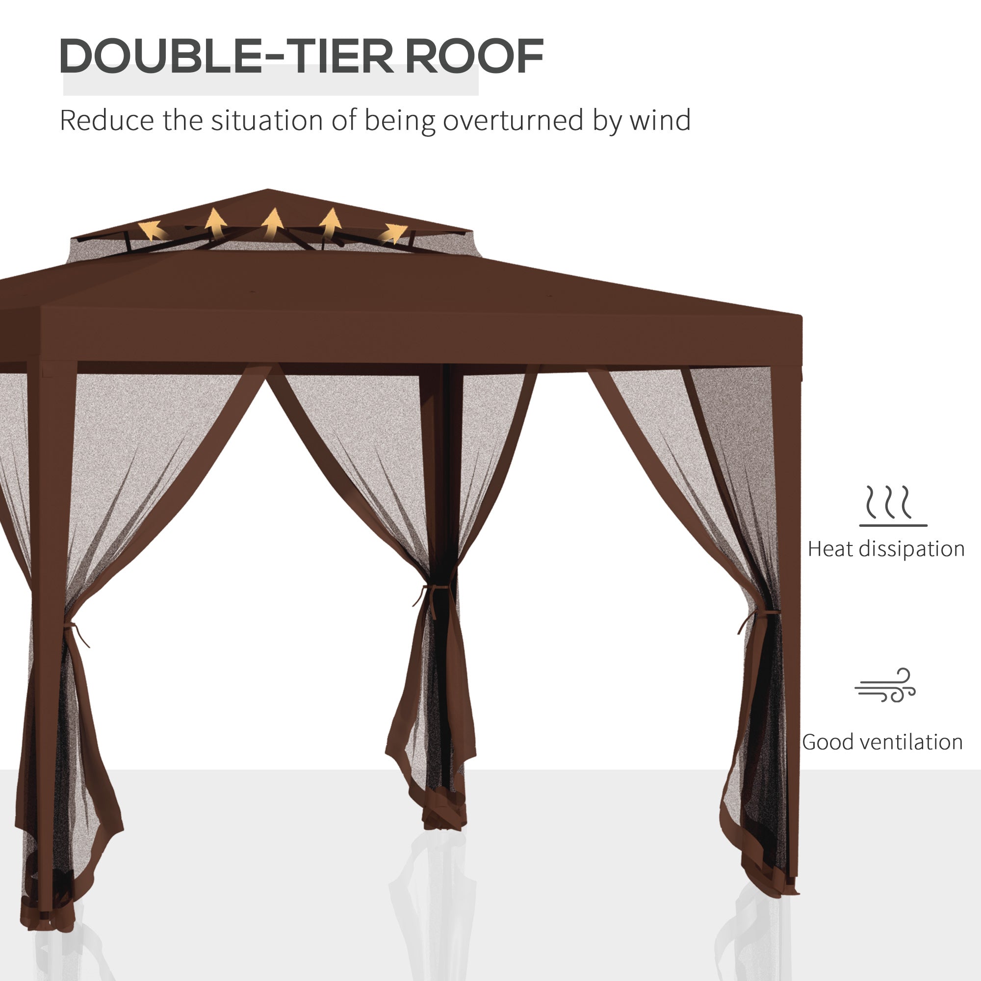 Outsunny 10x10 Canopy Tent Party Tent with Mesh Netting & Double Tier Roof for Outdoor, Garden, Patio in Brown