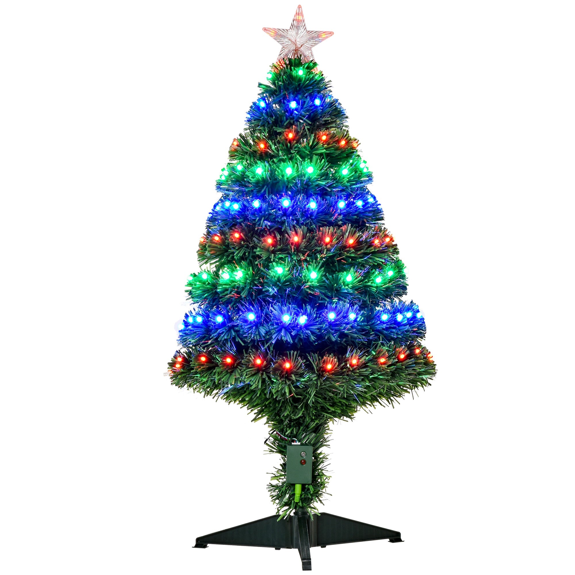 HOMCOM 3FT Pre-lit Fiber Optic Christmas Tree - 90 LED Lights, Green, Artificial Holiday Décor for Xmas