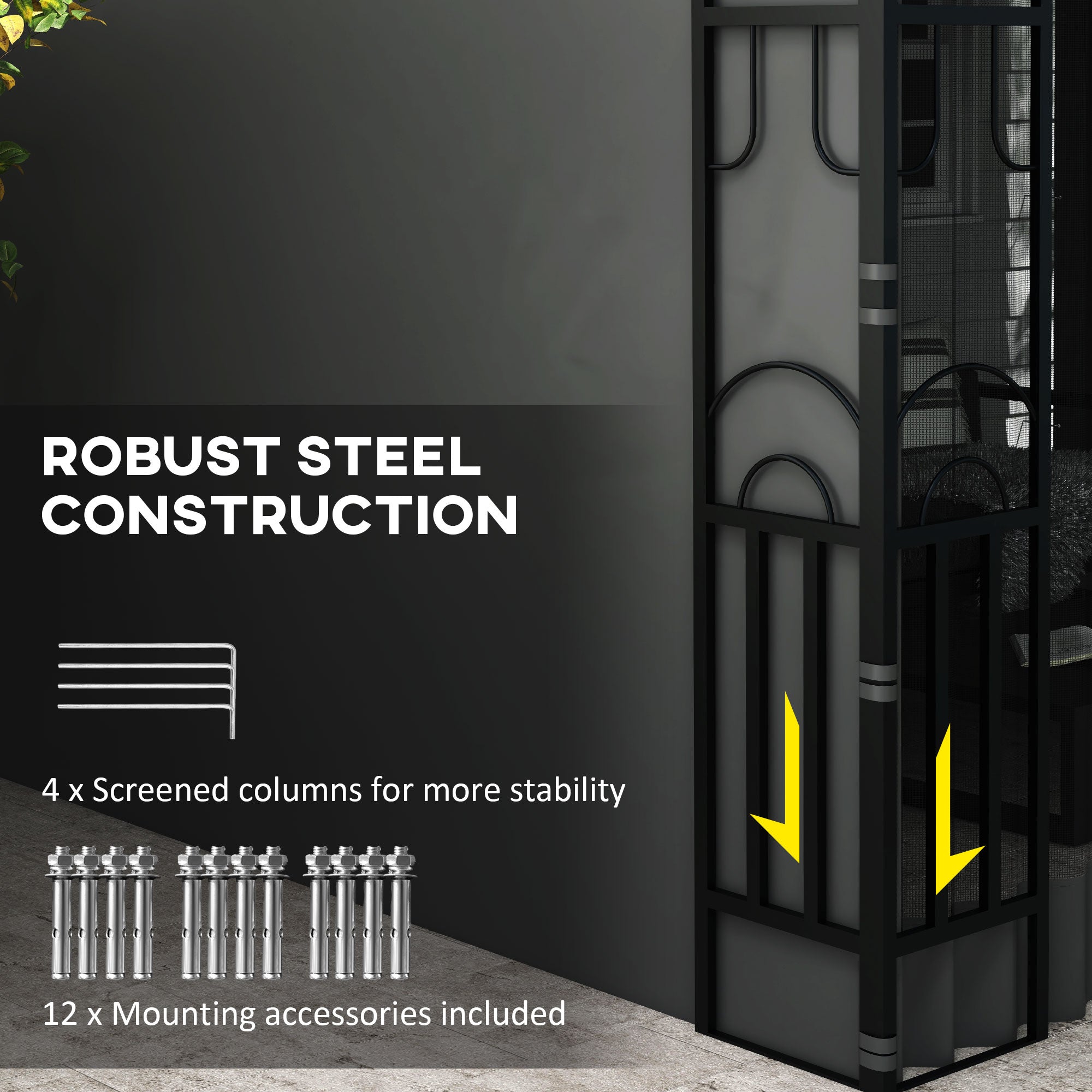 Outsunny Wall Pergola 10x13 ft Outdoor Gazebo with Curtains Nettings UV Resistant for Patio Deck