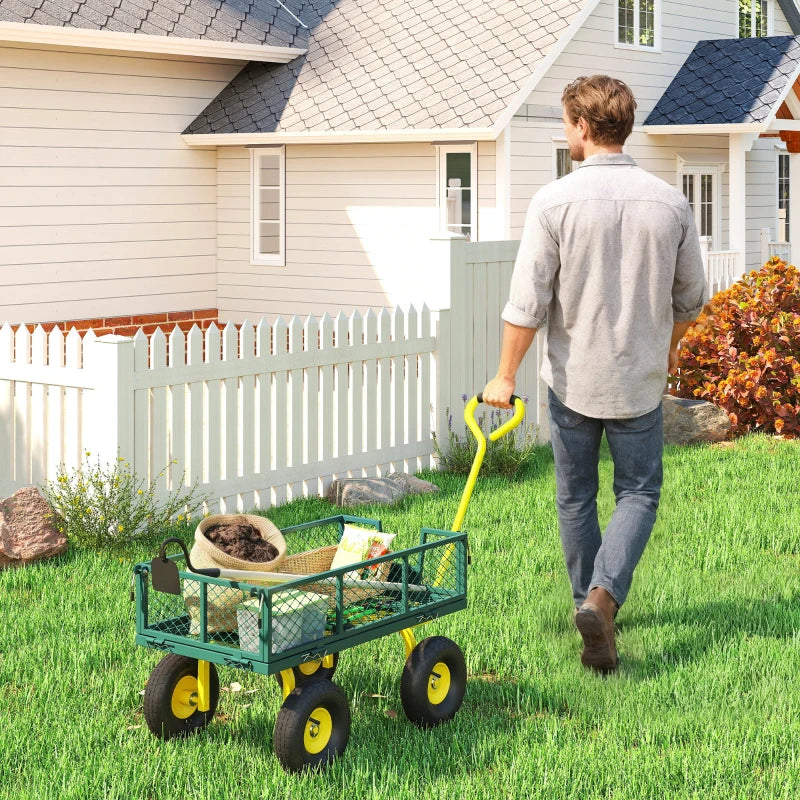 Garden Cart, Utility Wagon Cart with Removable Sides, Convert into Flatbed, 10" Wheels, 180° Rotating Handle, Green