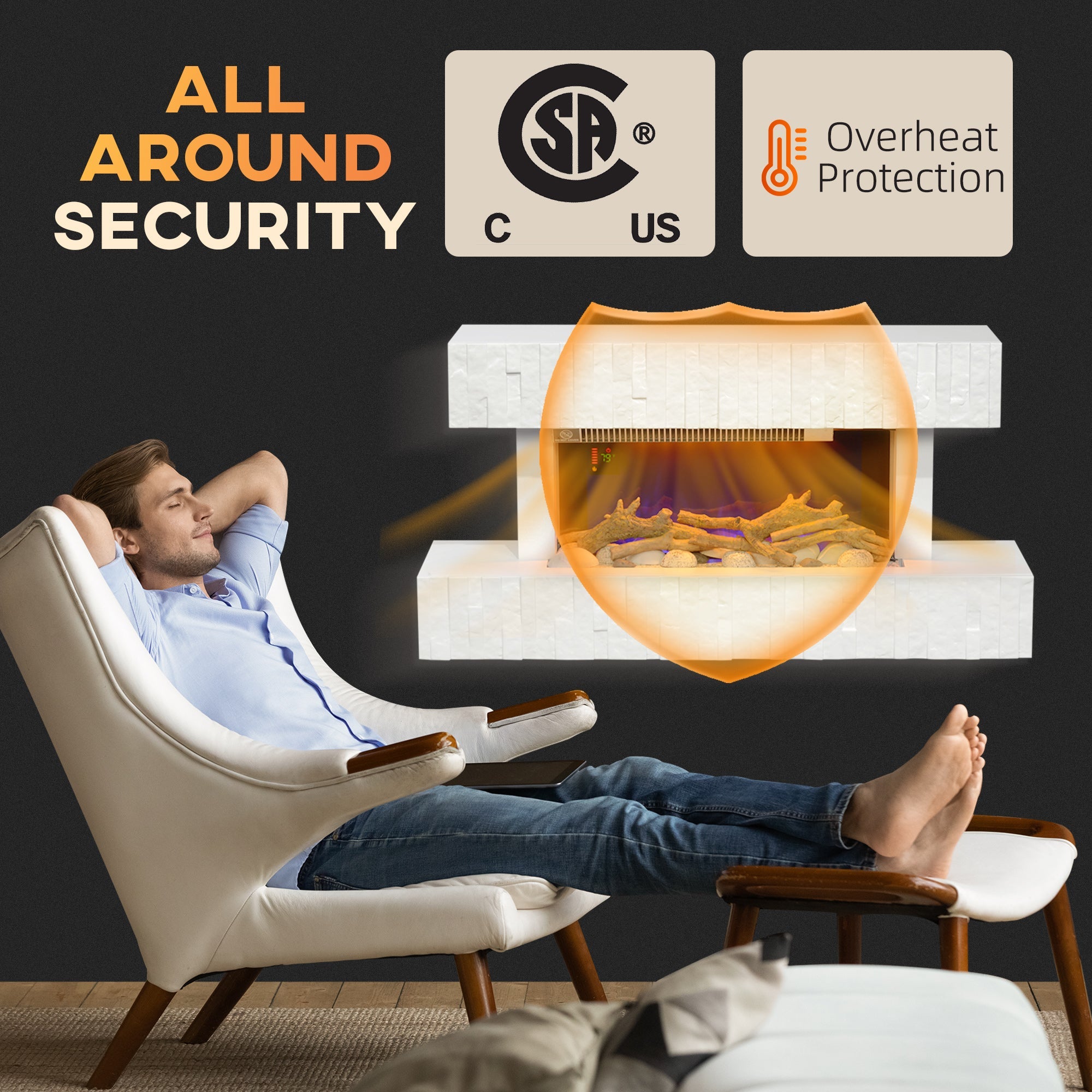 HOMCOM 32 Inches Freestanding Electric Fireplace with Mantel, 1500W Replaceable Fireplace Insert Heater with Timer, White