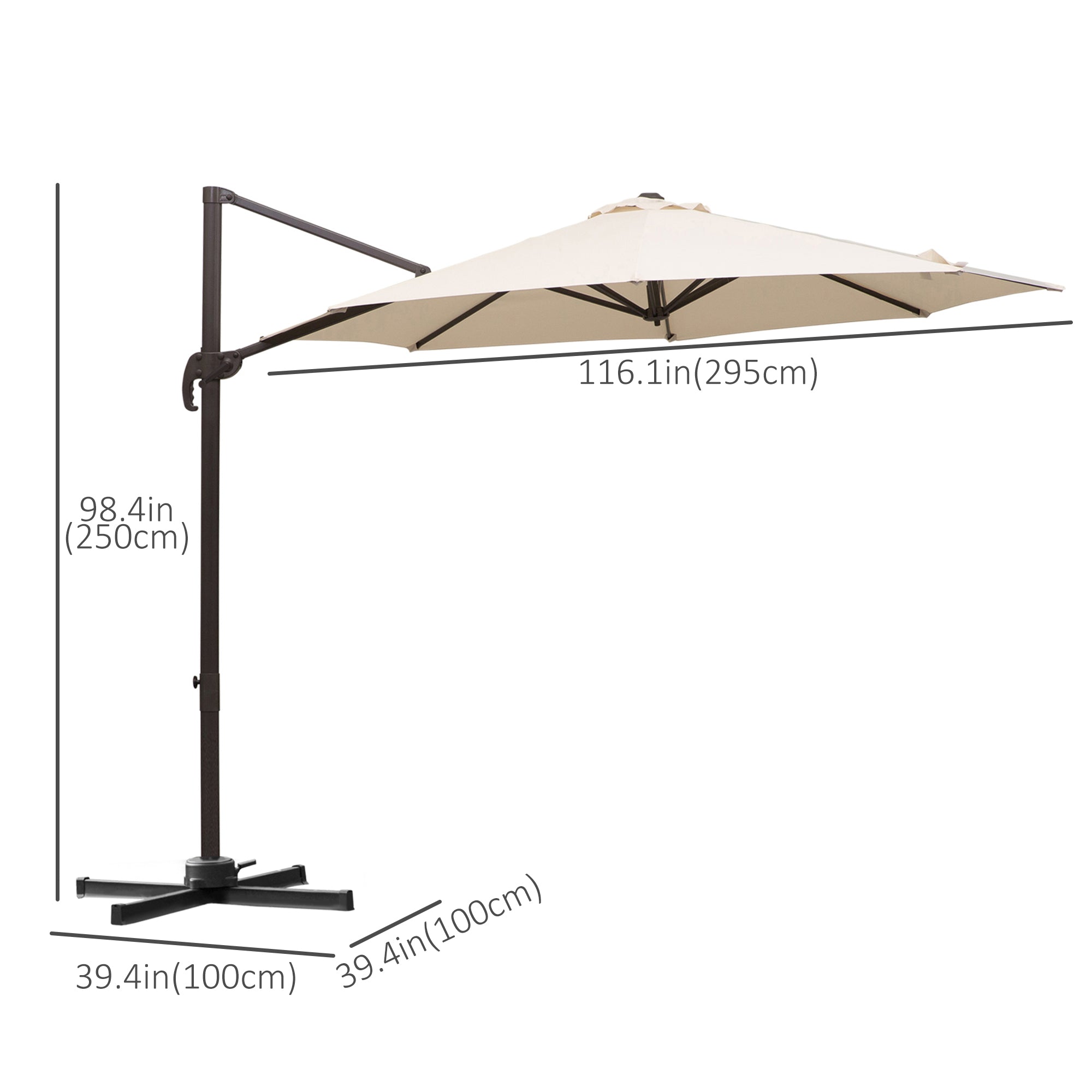 Outsunny Cantilever Umbrella Φ10ft Round Hanging Aluminium Patio 360° Rotatable Offset Parasol Cream White
