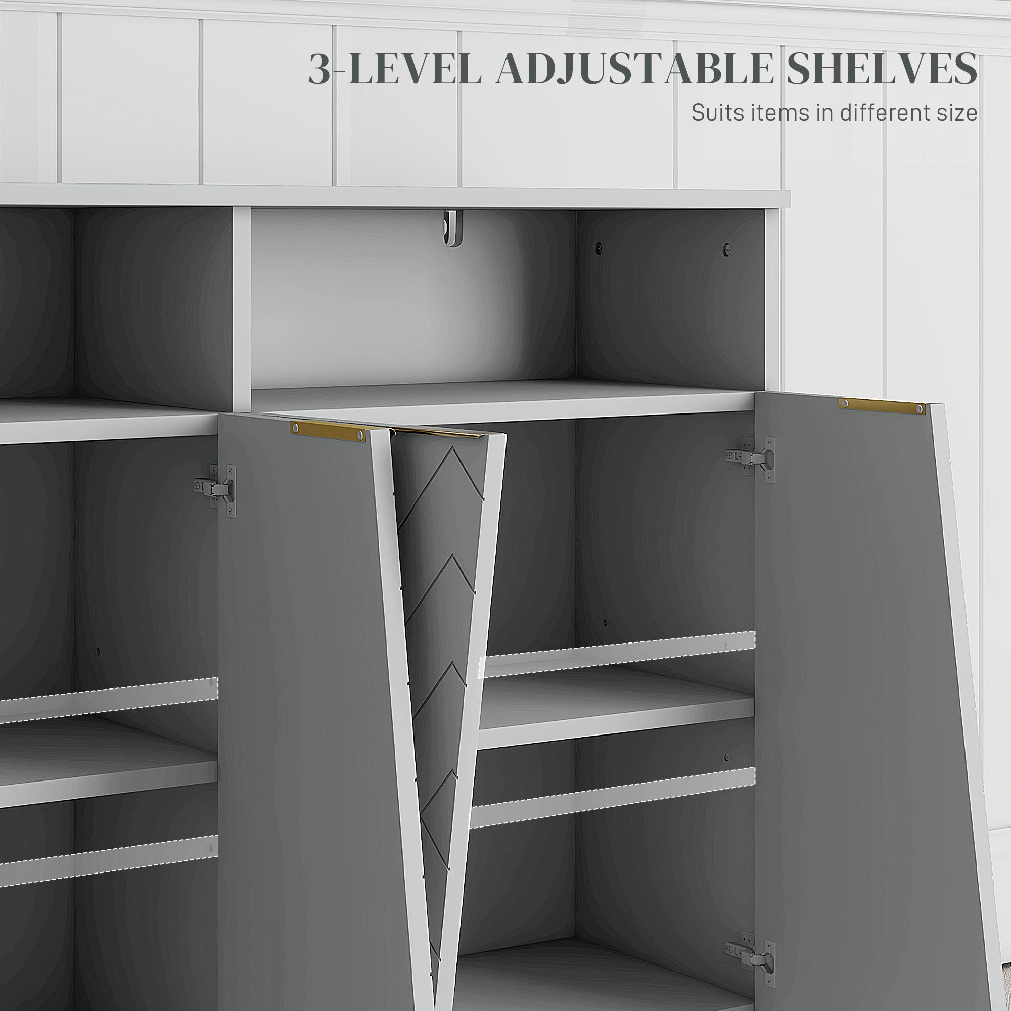 HOMCOM Grey Metal Base Accent Cabinet: Sideboard Bar Cabinet with 4 Doors and Adjustable Shelves for Living Room, Hallway