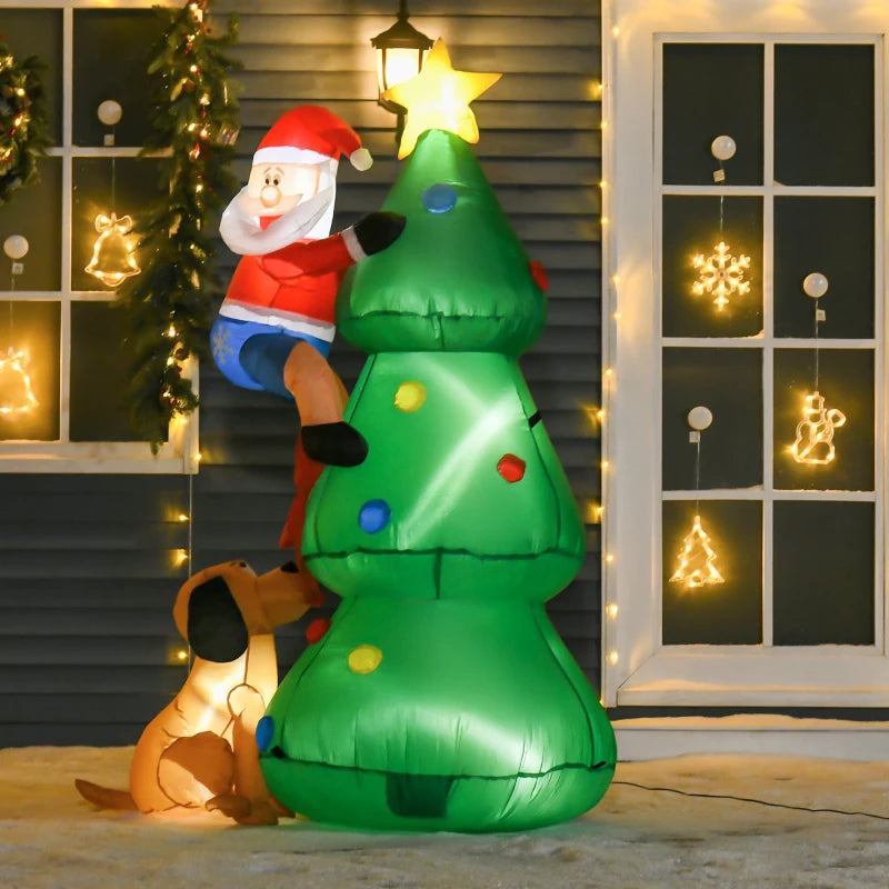 HOMCOM 5.9ft Inflatable Christmas Tree, Santa Claus, Dog, LED Lights, Indoor, Outdoor, Home, Garden, Lawn, Decoration