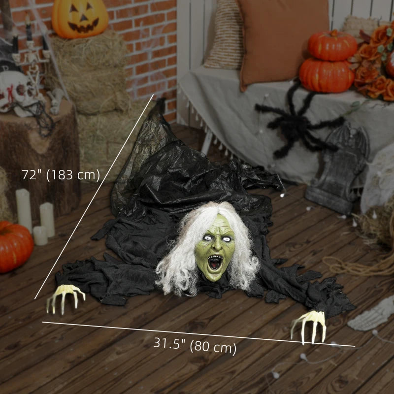 Outsunny 72" Life-Size Halloween Animated Crawling Zombie – LED Eyes, Battery Operated