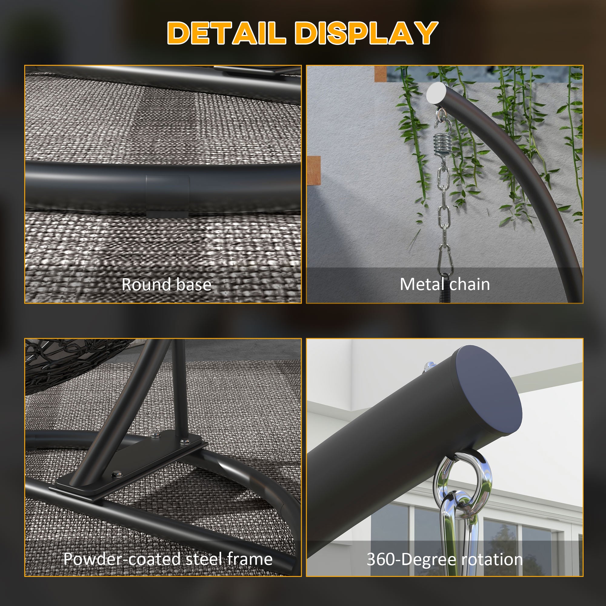 Outsunny Hanging Hammock Chair Stand with Round Base, Heavy Duty Hammock Stand Only with 330 lbs. Capacity, Black