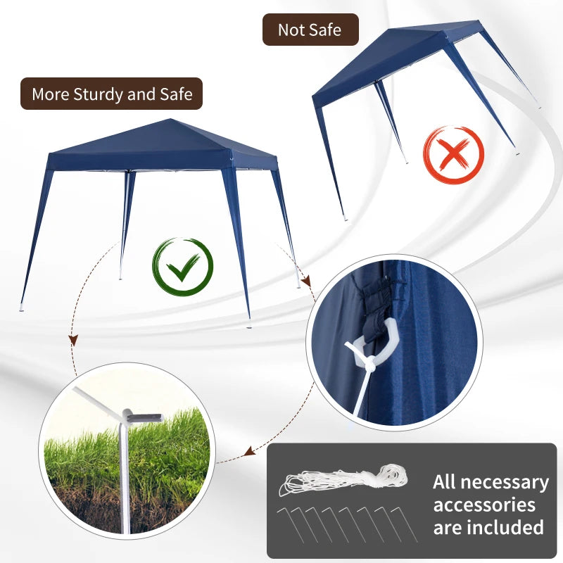 8' x 8' Pop Up Canopy, Outdoor Folding Tent, Portable Party Tent with Carrying Bag for Camping, Party, Picnic, Blue
