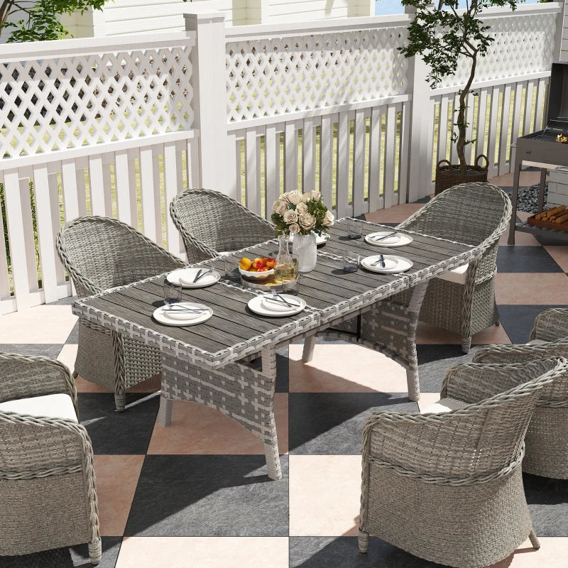 75" Outdoor Dining Table for 6-8, Wicker Patio Table with Storage Shelf and WPC Slatted Top for Balcony, Grey