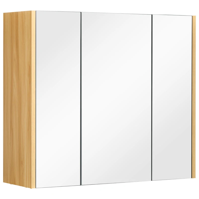 Wall Mounted Medicine Cabinet with Mirror Wall Mirror Cabinet with 3 Doors and Adjustable Storage Shelves Gray