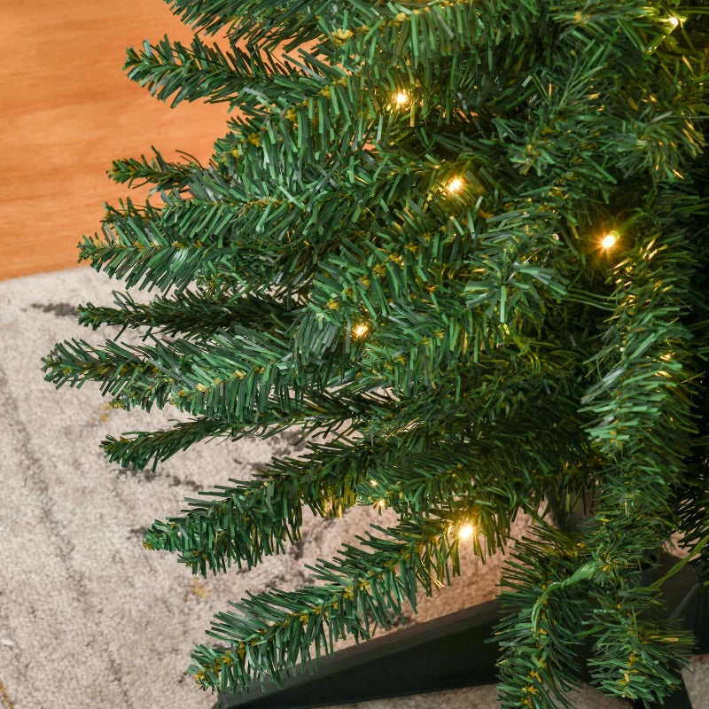 HOMCOM 7' Tall Pre-Lit Slim Noble Fir Artificial Pencil Christmas Tree with 200 Warm White LED Lights and 499 Tips, Green