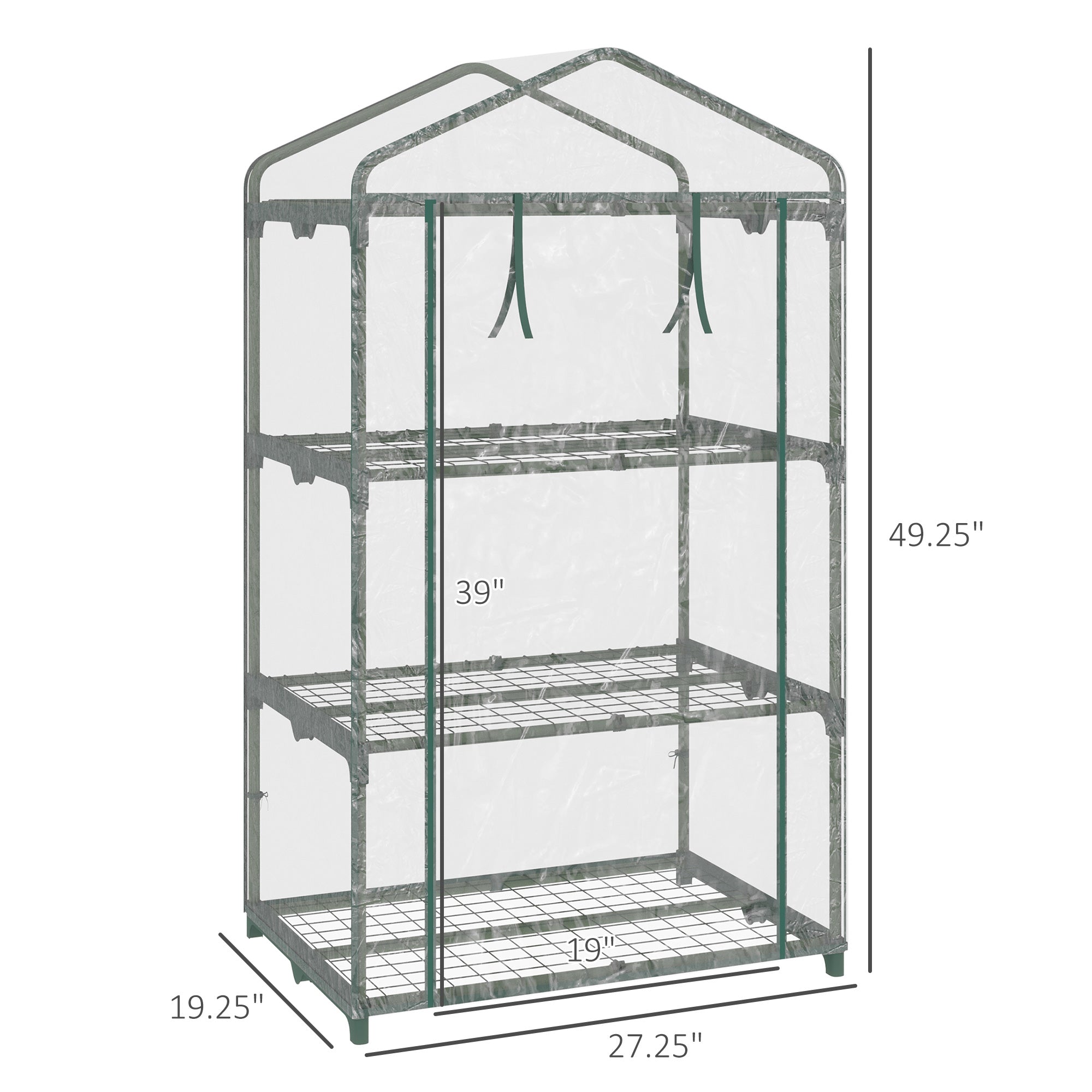 Outsunny 3-Tier Mini Greenhouse: 27"x19"x49" Portable Clear Plant House with Roll Up Door & Wire Shelves