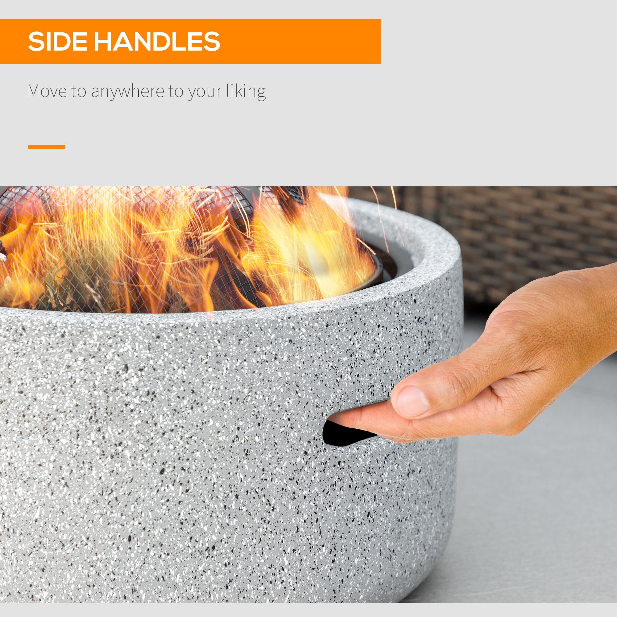 Outsunny 18" Round Outdoor Fire Pit Grey with Poker Spark Screen Wood-burning Bowl Handles Backyard Camping