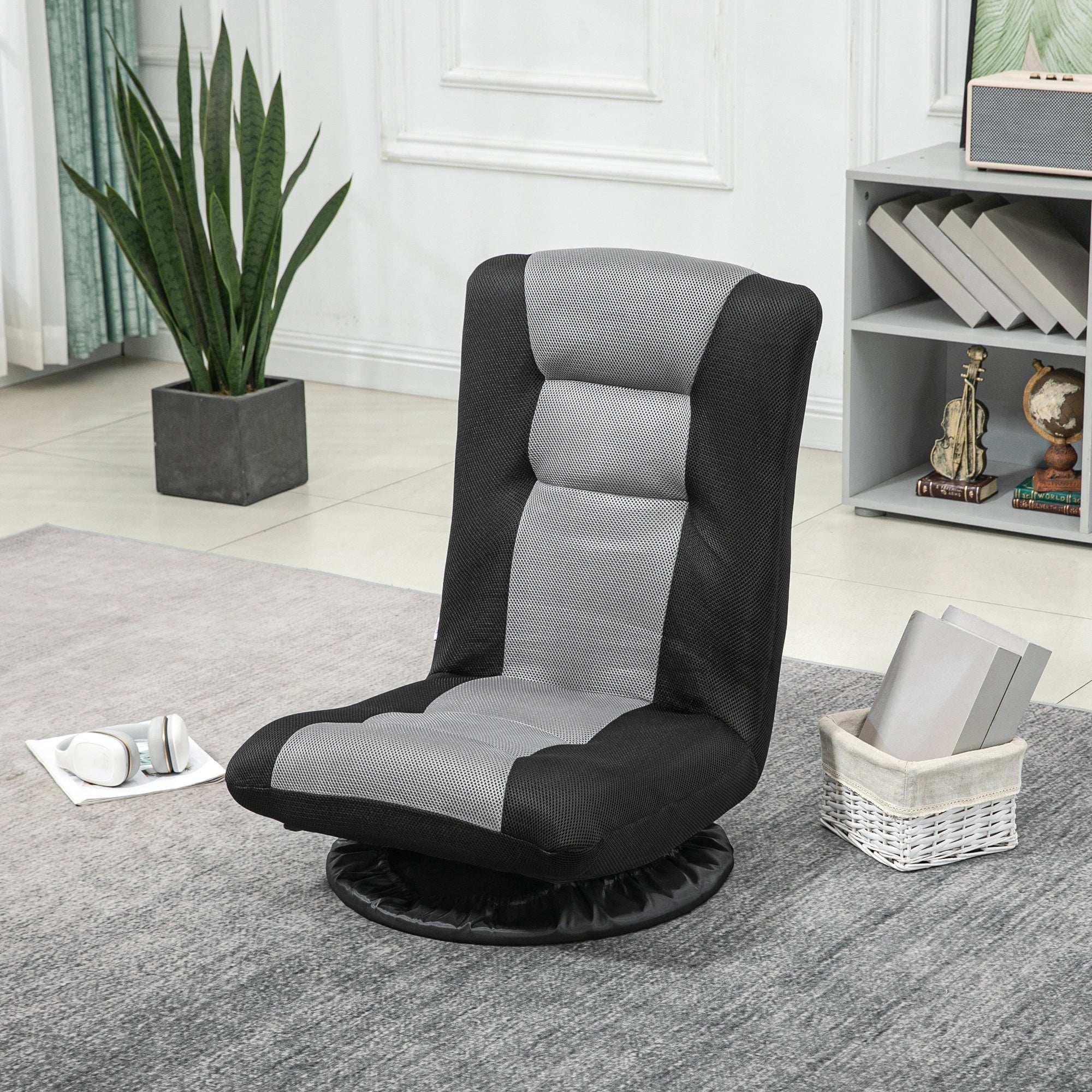 HOMCOM 360 Degree Swivel Gaming Chair Folding Floor for Adults Teens 6-Position Adjustable Lazy Sofa Black