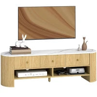 TV Stand, Modern TV Table with Marble-Effect Top, 3 Drawers and 2 Open Shelves for 32-65 Inch Television, Natural