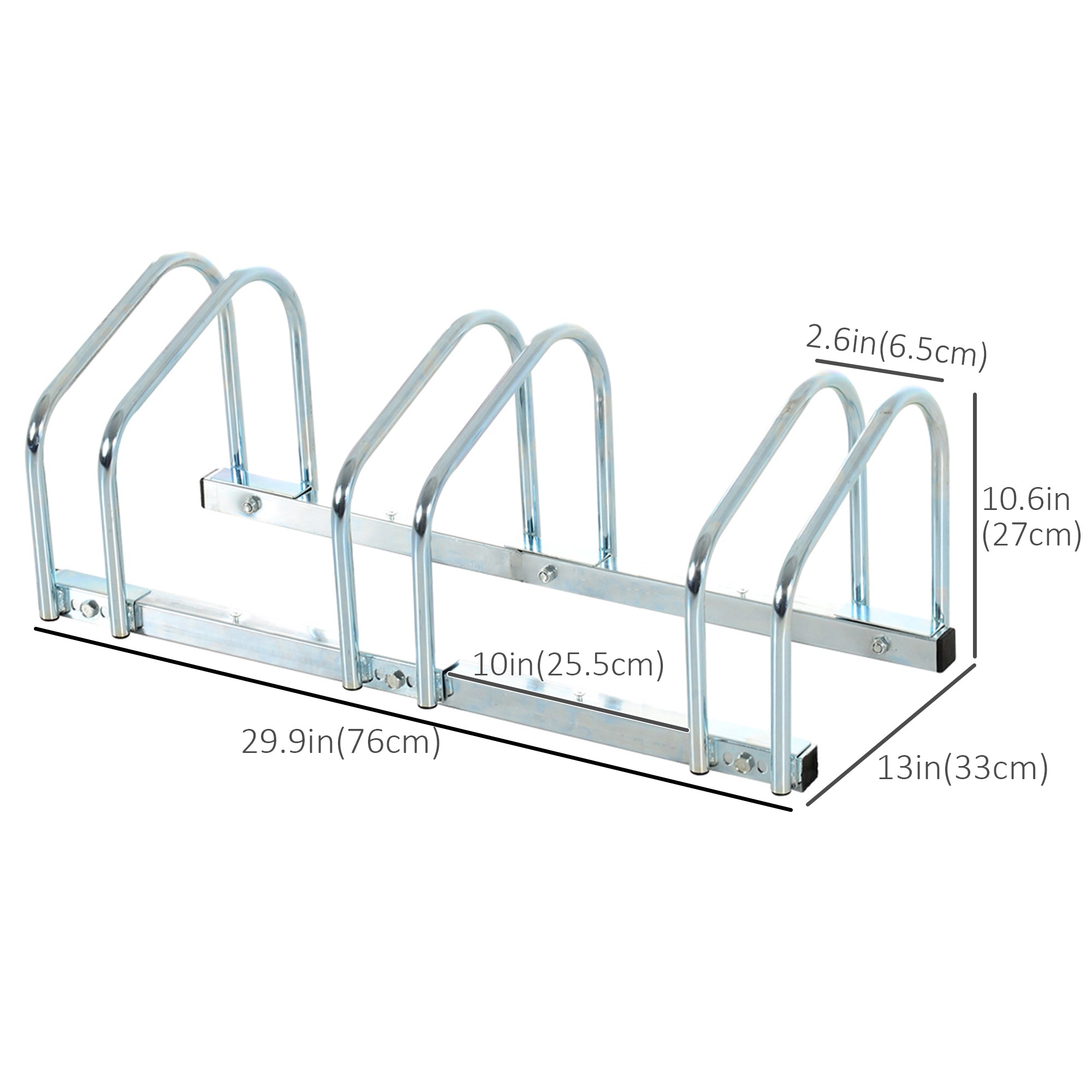Soozier Cycle Park Elite Rack: 3-Bike Floor Parking Rack, Bicycle Storage Stand for Garage Organizer Silver