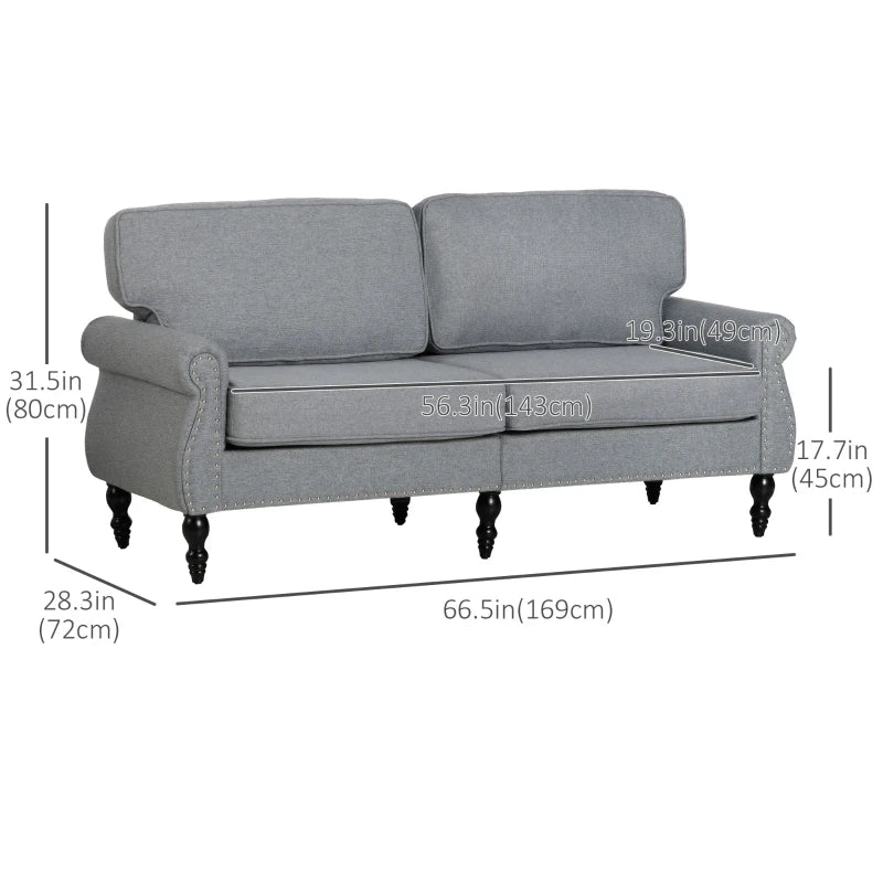 Stylish Midback Double Sofa with Sponge Padding, 2 Seater Sofa Couch, with Rubber Wood Leg, Grey